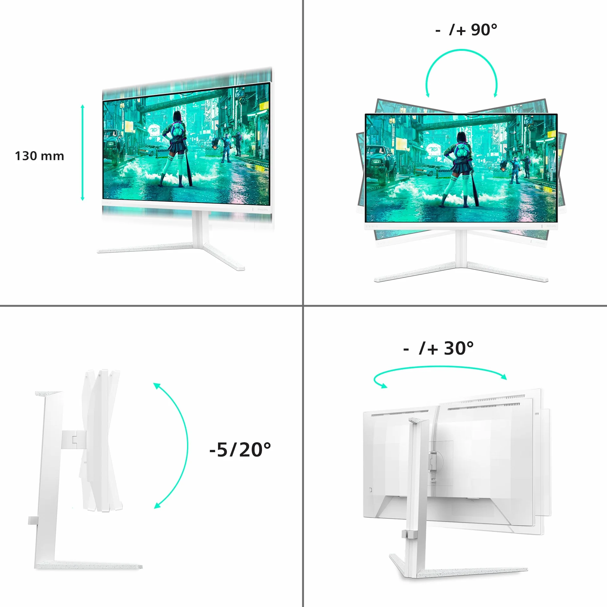 Philips 24M2N3201A - 24-calowy monitor gier Full HD, 180 Hz, 1 ms GtG, FreeSync Prem., G-Sync comp. (1920x1080, 2X HDMI, DisplayPort) Biały