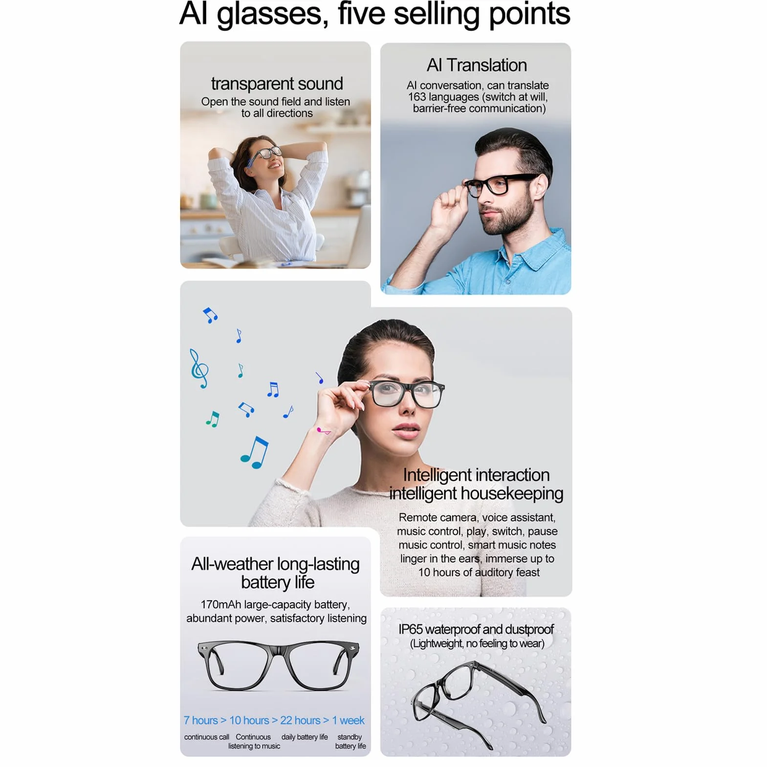 Okulary Ai Translator, 134 Języki Inteligentne Okulary Do Tłumaczenia W Czasie Rzeczywistym Obsługuje Symultaniczną Interpretację Sterowanie Dotykowe Okulary Audio Bluetooth