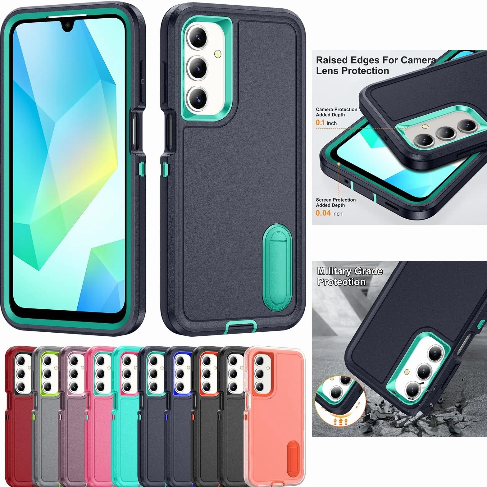 Generic etui kompatybilne z Samsung Galaxy A16 5G / 4G (kolor: pomarańczowy) potrójna warstwa pełna obudowa twarda tylna twarda silikonowa obudowa