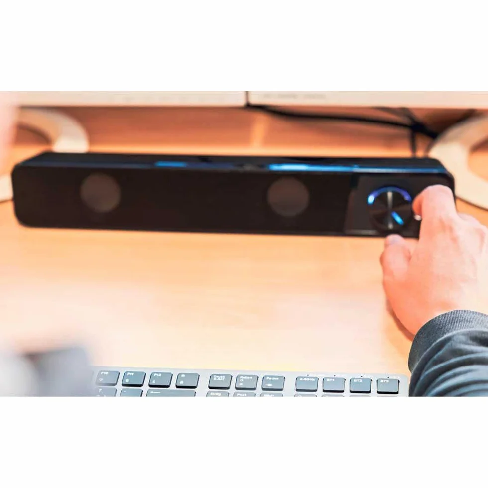 Speedlink BRIO Stereo Soundbar – dla komputerowa, doskonałej jakości dźwięku, 12 W, 2× wtyk jack 3,5 mm + wtyczka USB typu A, z regulacją głośności, gniazdem słuchawkowym i mikrofonowym, czarny