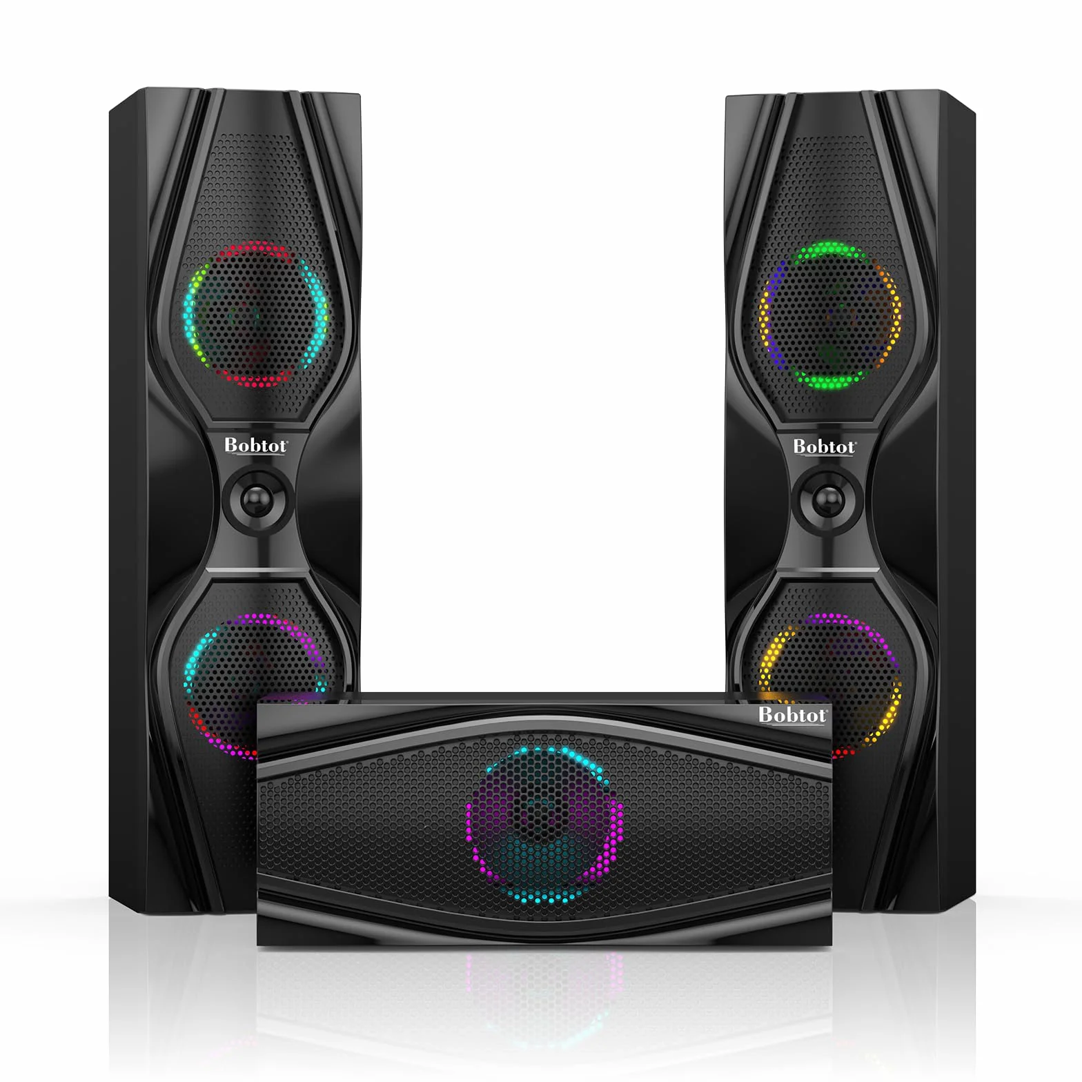 Bobtot System dźwięku przestrzennego kina domowego – 1200 W 10-calowy subwoofer 5.1-kanałowy system audio stereo z optycznym wejściem Bluetooth HDMI ARC do telewizora 4K Ultra HD AV, DVD, radia FM