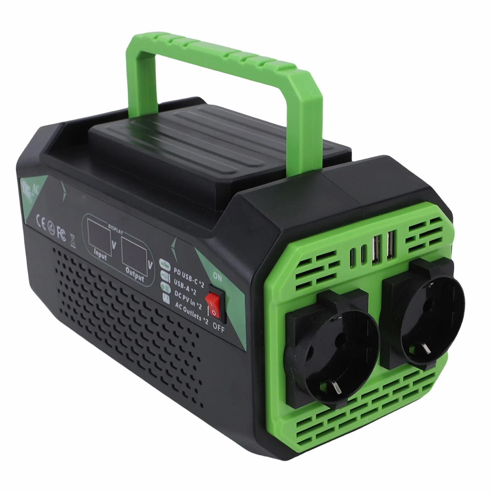 Generic Inwerter Samochodowy o Mocy 500 W, Wyświetlacz Szybkiego ładowania z 2 Portami USB 2 Typu C dla Wielu urządzeń i Pojazdów, Przenośny ABS