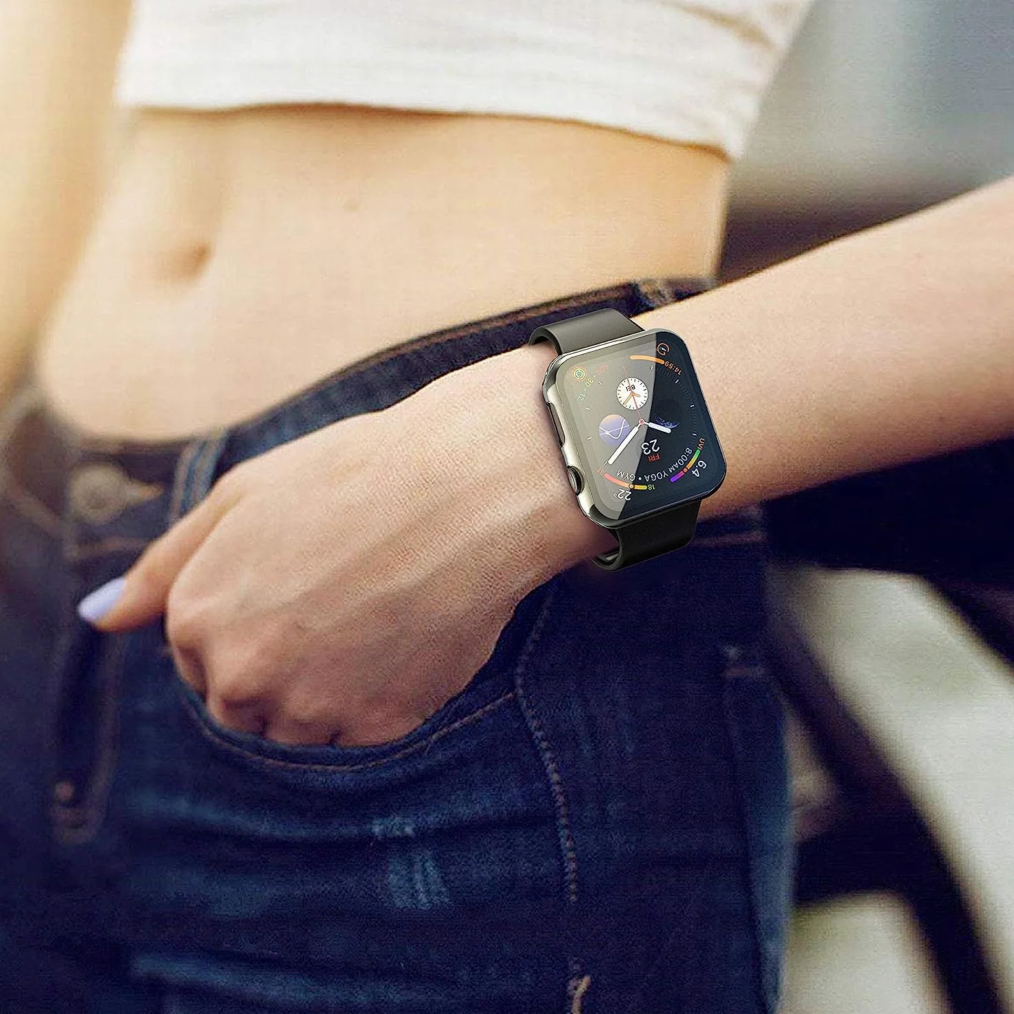 Misxi Twarde etui z poliwęglanu z osłoną ekranu ze szkła hartowanego, kompatybilne z Apple Watch SE 2 (2024) SE Series 6 Series 5 Series 4 44 mm, odporne na zarysowania ogólne etui ochronne do iWatch,