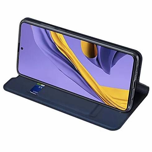 DUX DUCIS Etui do Samsung Galaxy A51, skórzane etui z klapką etui ochronne pokrowiec case z [przegródką na karty] [funkcja stojaka] [zapięcie na magnes] do Samsung Galaxy A51 (granatowy niebieski)
