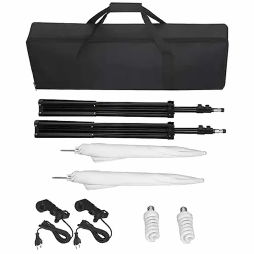 Zestaw do studia fotograficznego z 5 kolorowymi tłami, statywem o regulowanej wysokości, 2 lampy dzienne 5500 K, 2 abażury, aluminiowe zawieszenie i torby do przenoszenia do fotografii studyjnej i