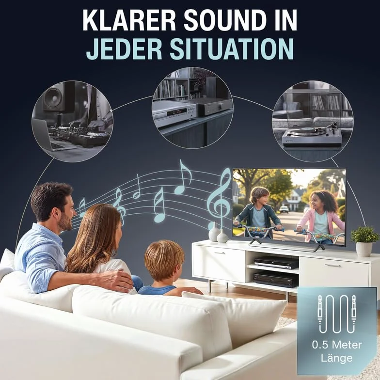 audio pirates Kabel cinch, 1 x wtyczka RCA na 1 x wtyk RCA, kabel audio | kabel audio z osłoną i złotymi stykami (0,5 metra)