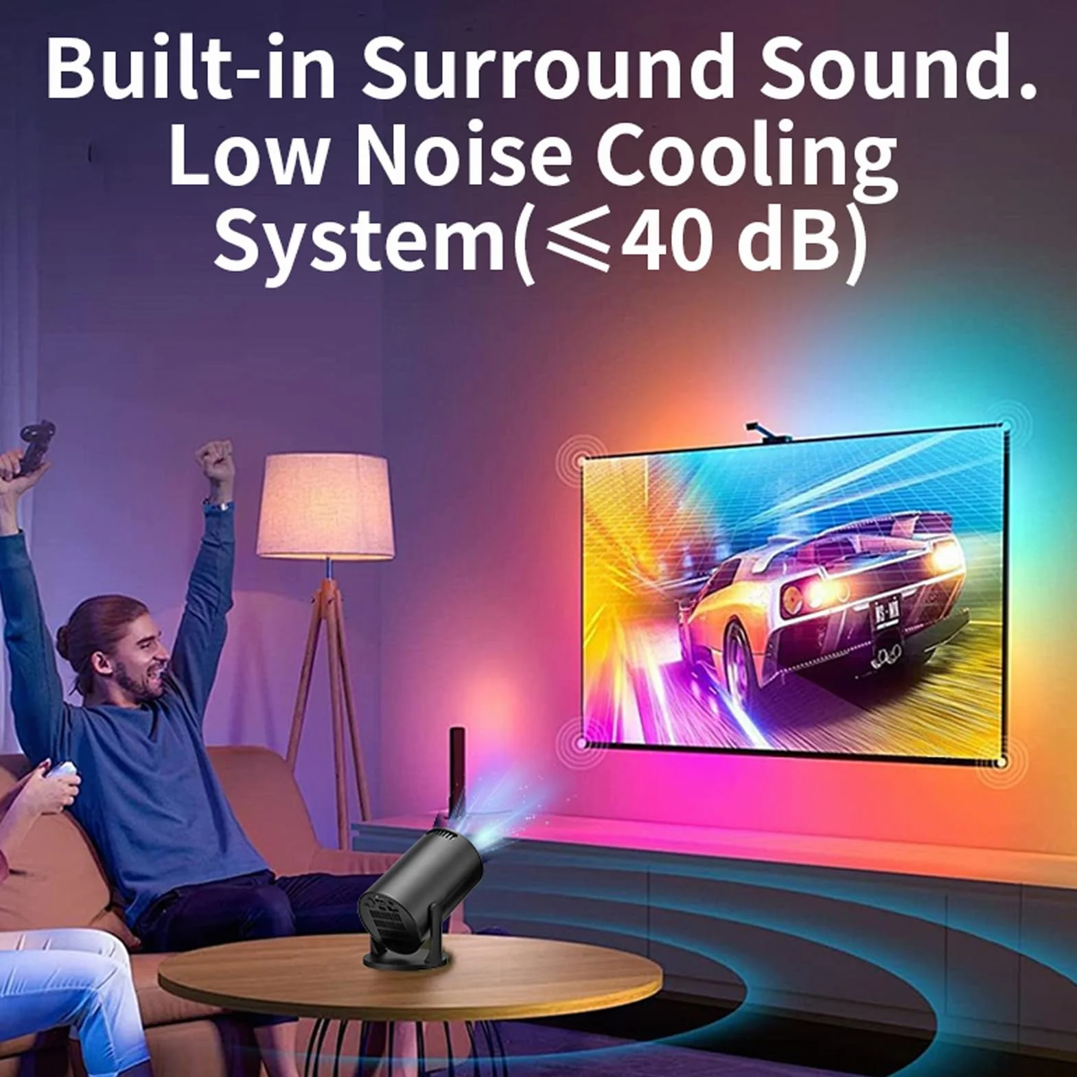 ASHATA Mini Projektor z Wi -Fi i Bluetooth, 270 ° Regulowany Stojak na Zewnątrz Projektor Kina Domowego USB TV Stify Filmy Projektor Filmowy na Smartfona z Laptopa Android
