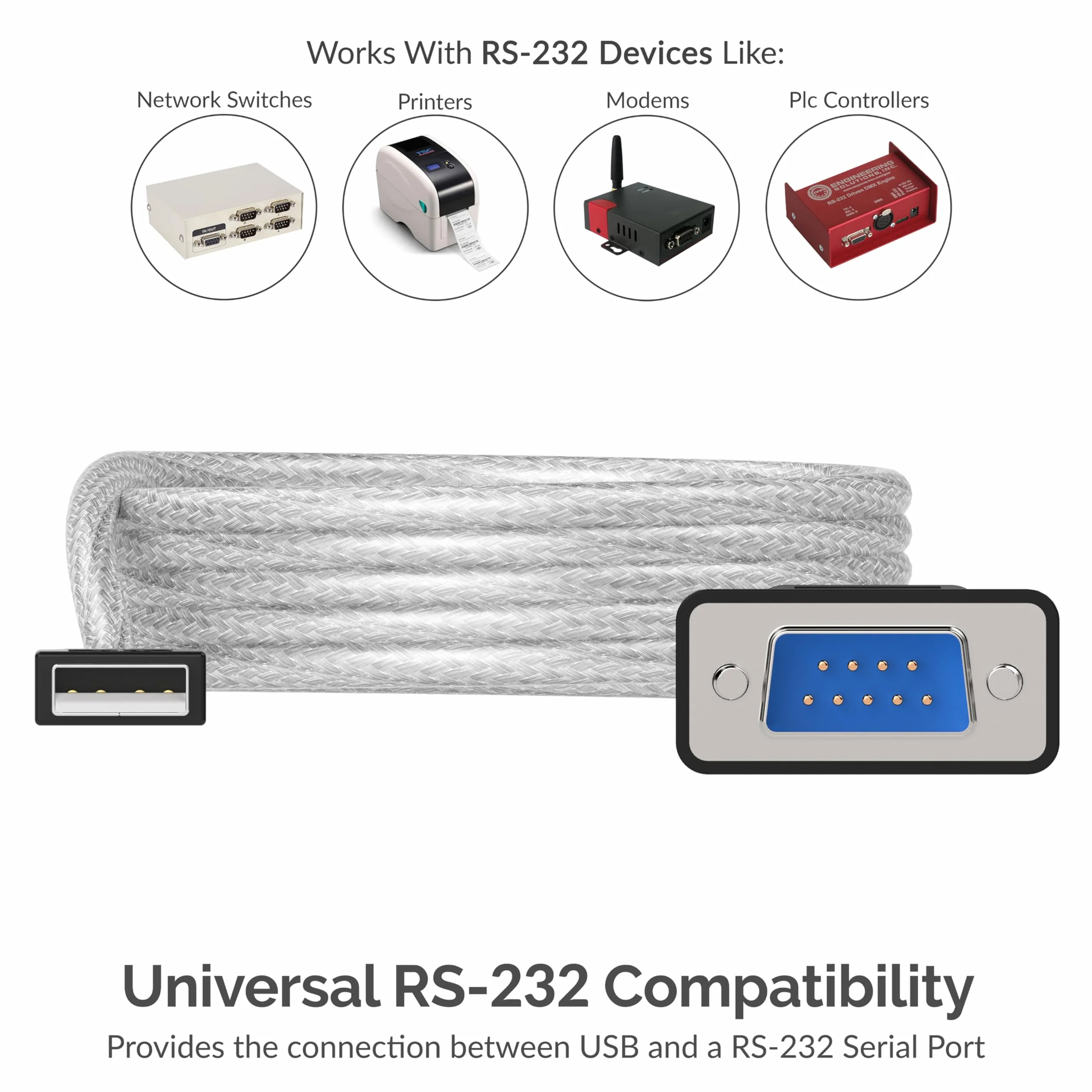 Sabrent Adapter USB na szeregowy (1,8 m) USB na RS232 kabel szeregowy, kabel konwertera DB-9 (9-biegunowy) do Windows, Mac OS, Linux (SBT-USC6K)