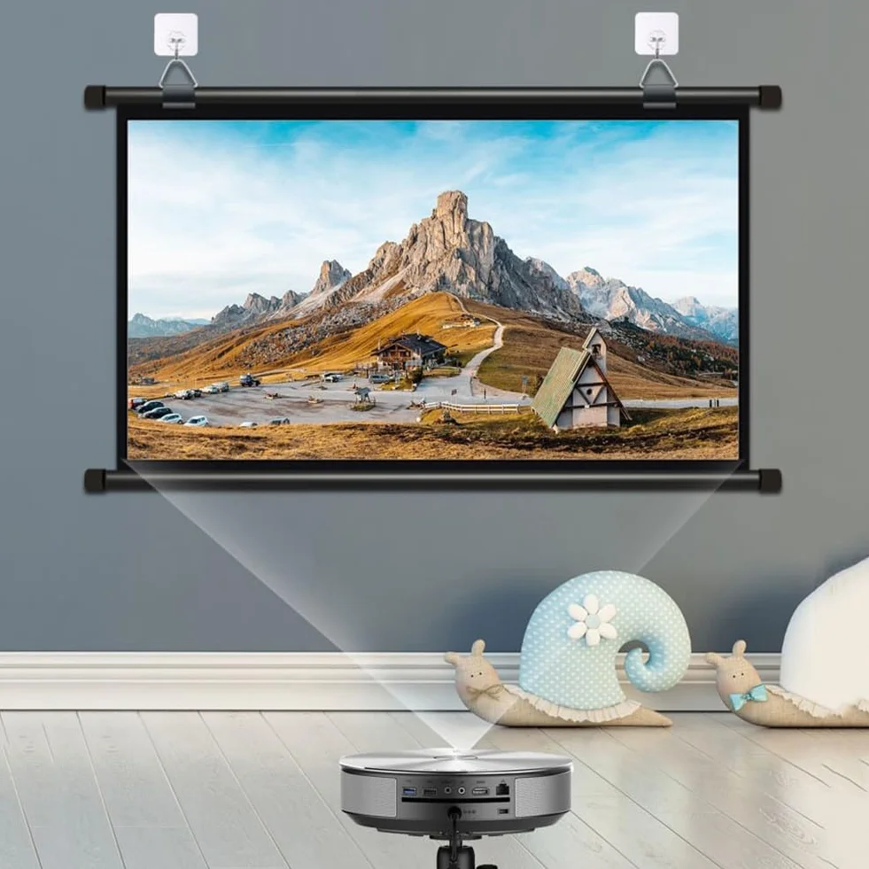 Ekran Projekcyjny 60/72 cali, Ekran Projektora HD 4:3/16:9 do Montażu Ściennego, Ekrany Filmowy Rolkowego do Kina Domowego Sala Lekcyjna Konferencja(16:9,72inch)