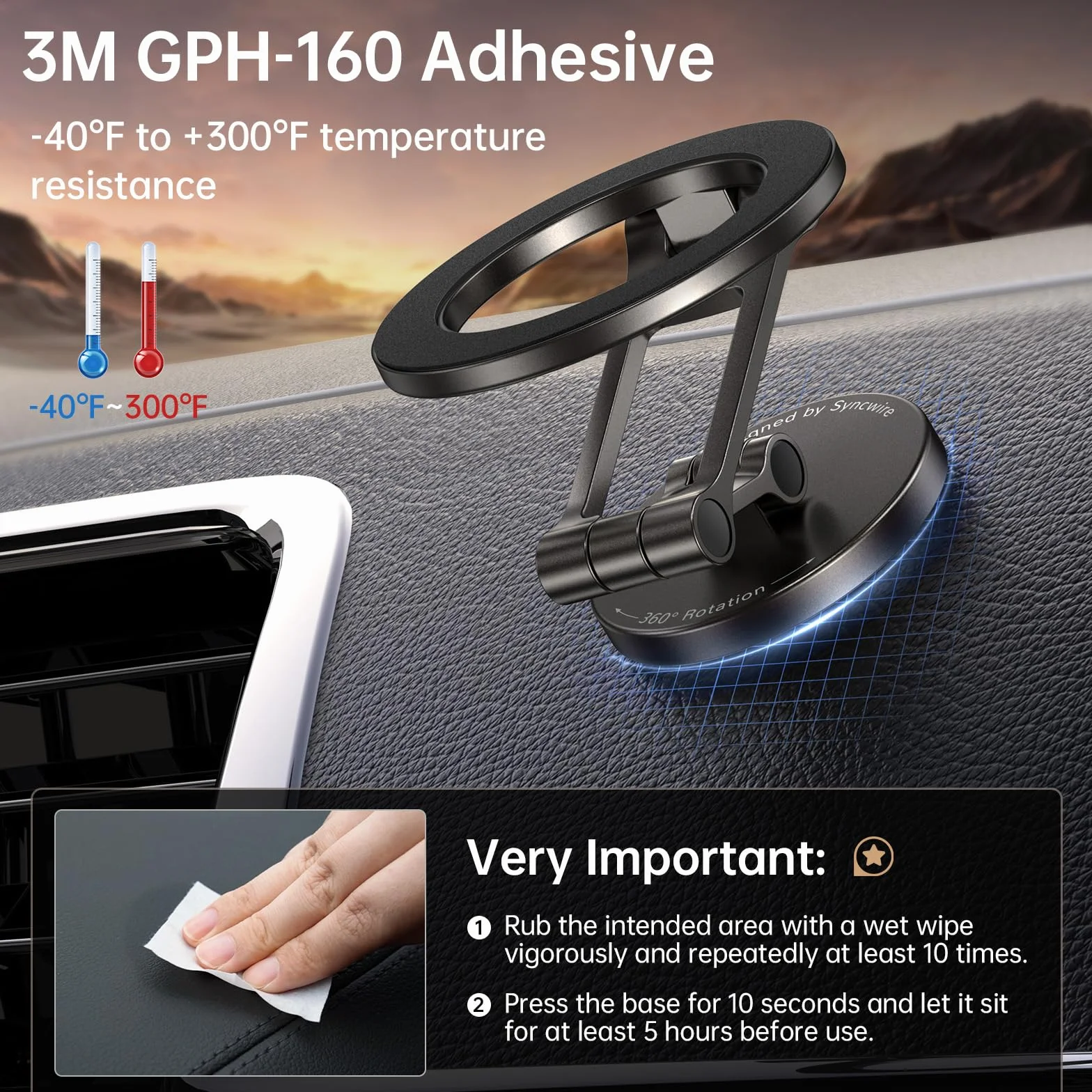 SYNCWIRE Uchwyt samochodowy na telefon MagSafe magnetyczny metalowy obrót 360°