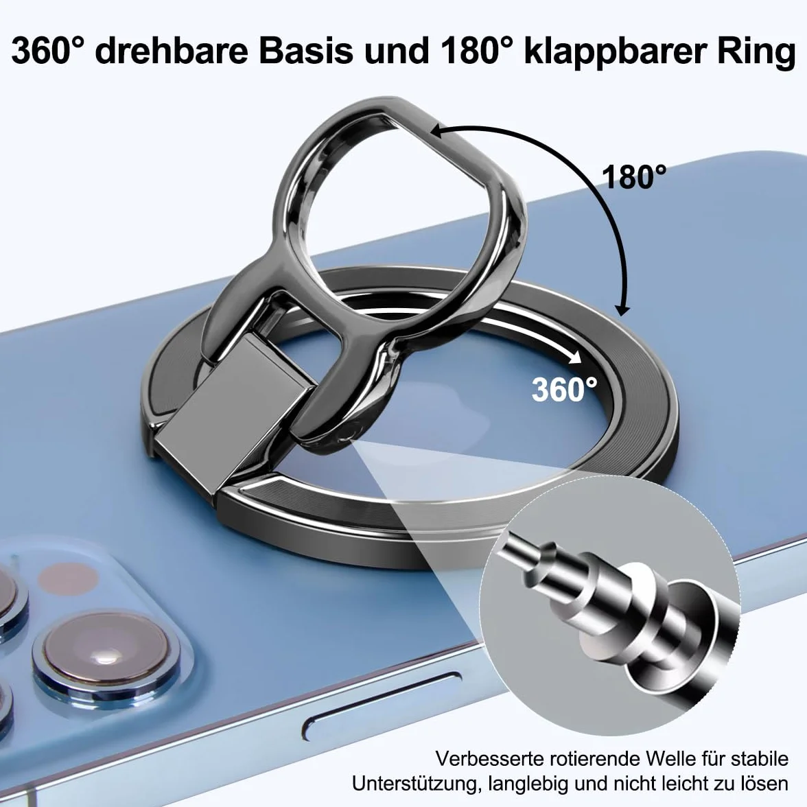 ELZO Magnetyczny uchwyt na telefon komórkowy, obracany o 360°, magnetyczny uchwyt na palec do iPhone 17/16/15/14/13/12, metalowy pierścień, regulowany stojak do smartfona, akcesoria do MagSafe