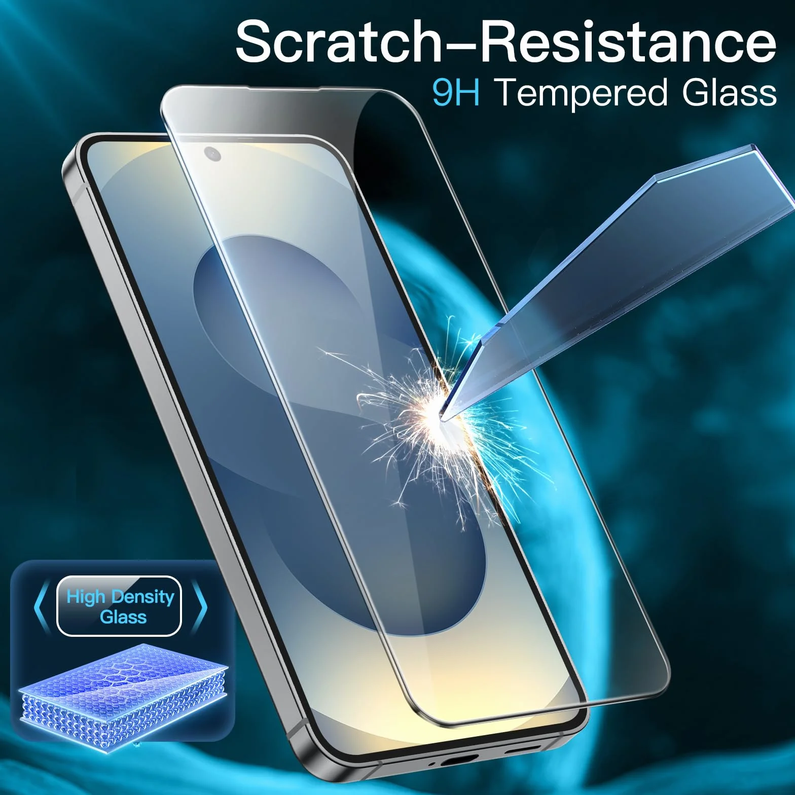JETech Ochraniacz Ekranu dla Samsung Galaxy S25 5G, Szkło Hartowane Film, ID Papilarnych Kompatybilny, HD Przejaśniać, 3 Sztuki