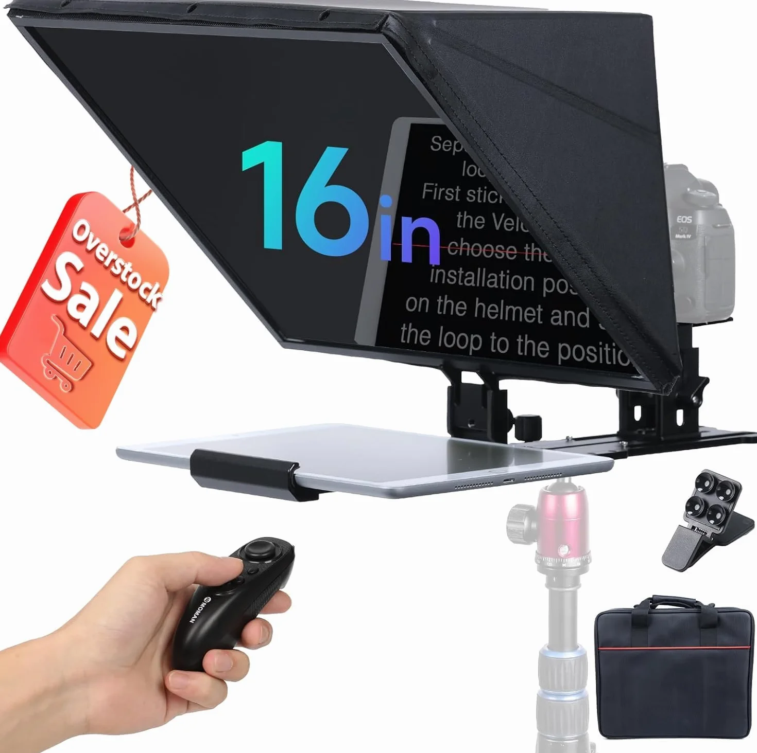 Teleprompter, Moman MT16 Prompter 16 cali, kompatybilny z iPadem / tabletem/smartfonem z aplikacją i zdalnie sterowanym nagrywaniem lustrzanek cyfrowych/kamer wideo, teleprompterów wideo