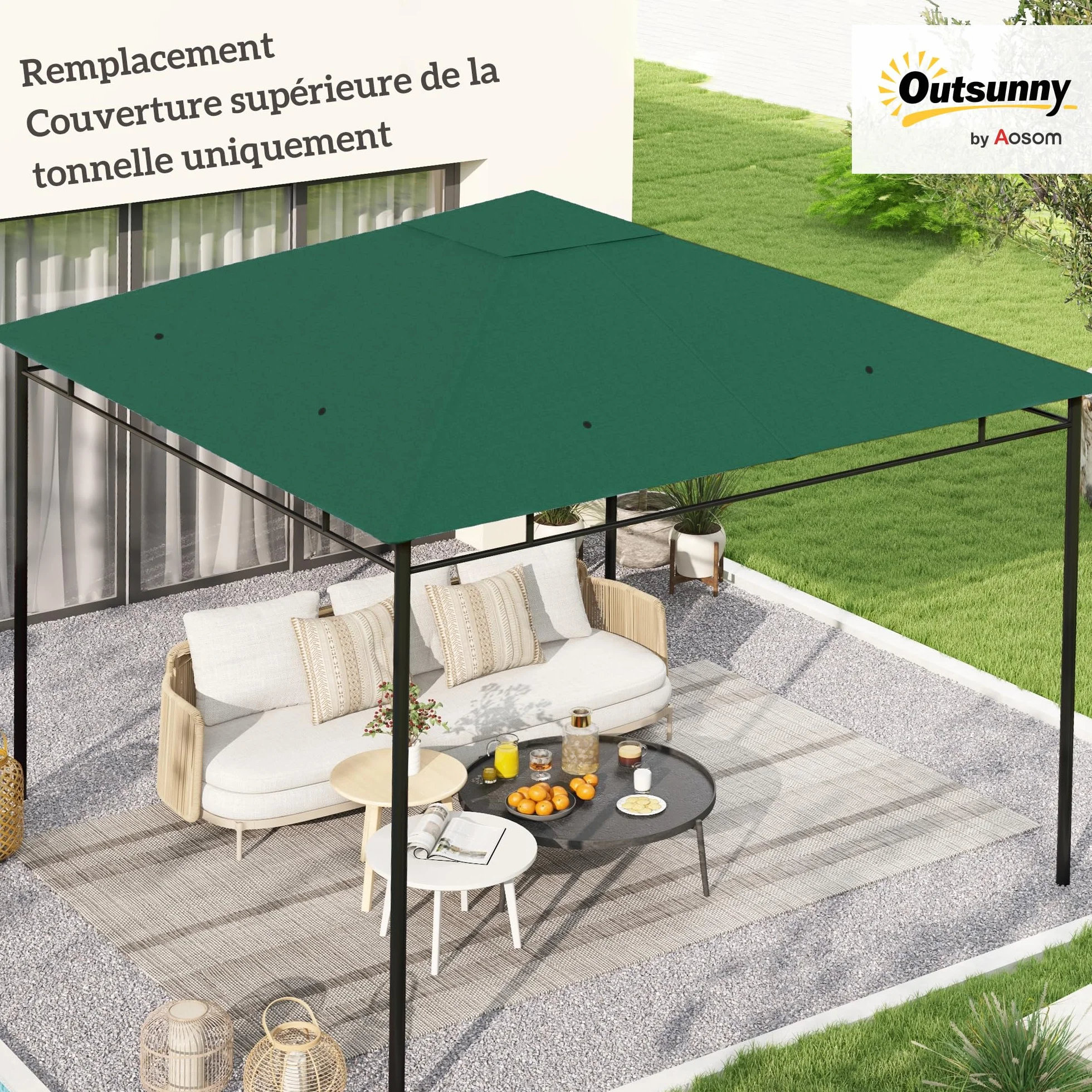 Outsunny Zapasowe płótno do pawilonu Namiot wymienny dach 180 g/m² Anty-UV 3 x 3 m Zielony