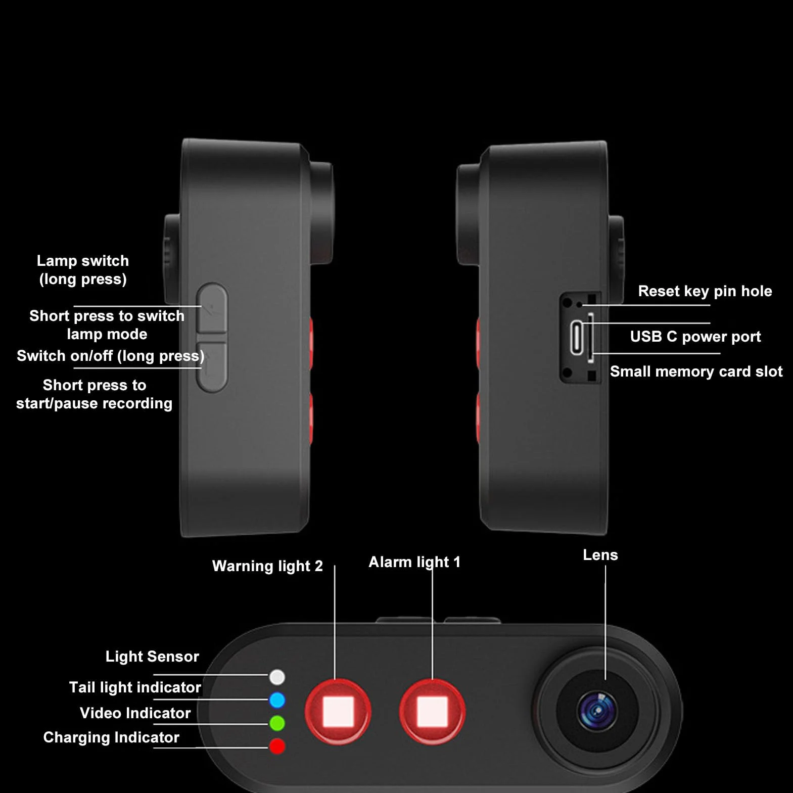 Bewinner Kamera Rowerowa z światłem Ogonowym, App Control 1080p HD Sports Action Camera, Kamery z Tylnym Widokiem na Rowerze Zewnętrzne z Mocowaniem, IPX6, 140 ° Kąt, 5000 MAh