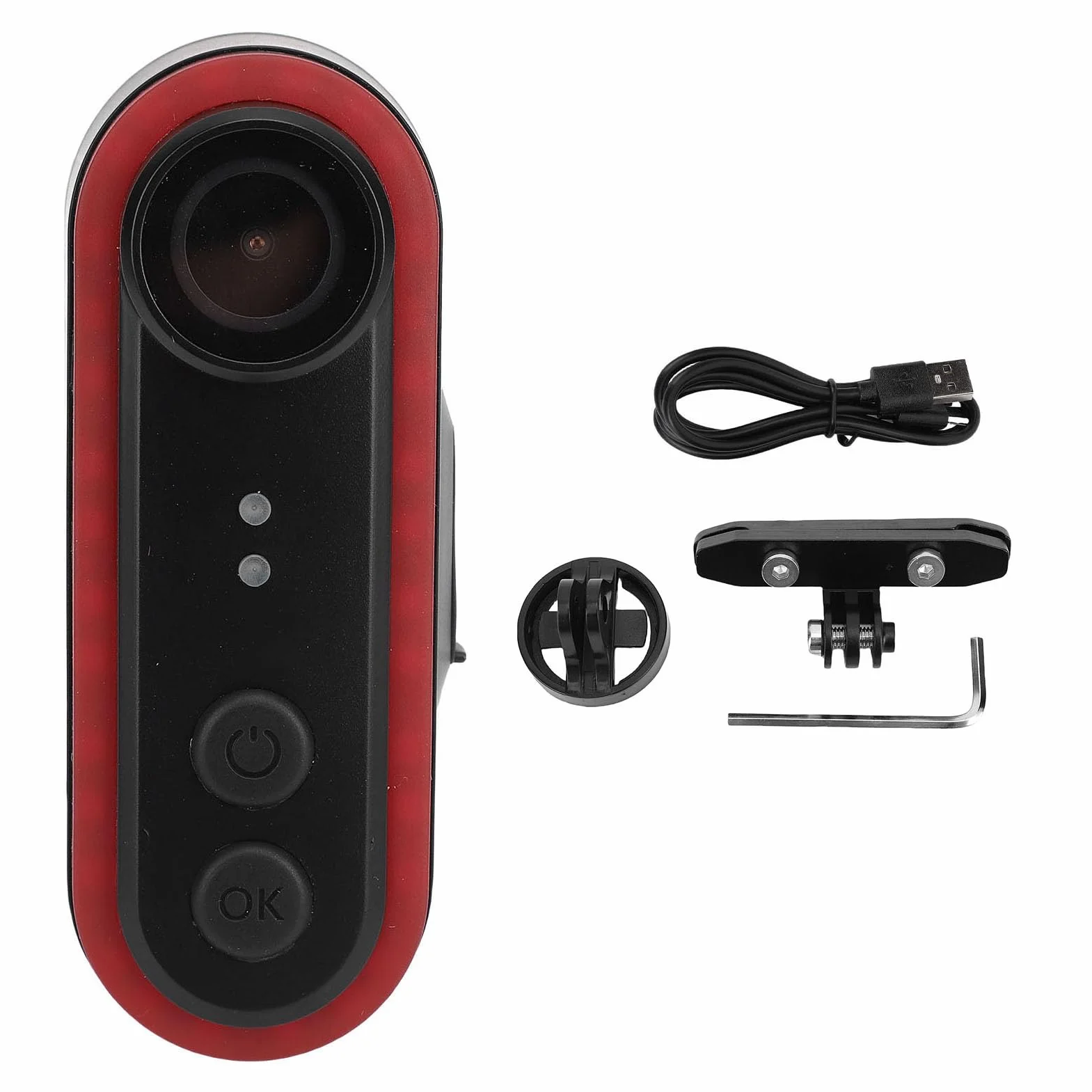 Kamera Rowerowa z Ogonem światła, 1080p HD Sportowa Kamera Akcji, Sterowanie Aplikacjami, Kamery z Tylnym Widokiem na Rowerze Zewnętrzne z Mocowaniem, Wodoodporne IPX6, Kąt Szerokości 150 °