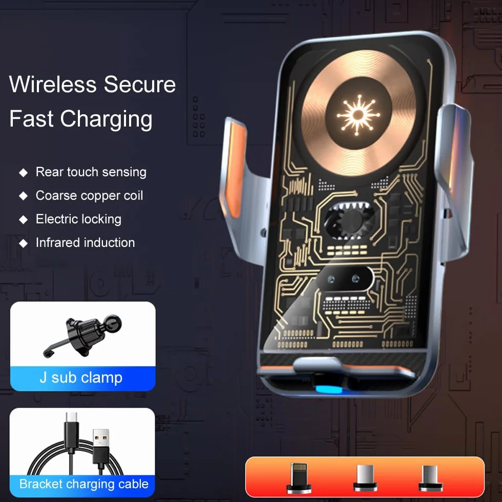 Przezroczysta inteligentna ładowarka samochodowa 15 W, automatyczne zaciskanie, uchwyt na telefon z automatycznym zaciskiem, szybkie ładowanie QC do iPhone'a 15/14/13/12/11/X/8plug Series