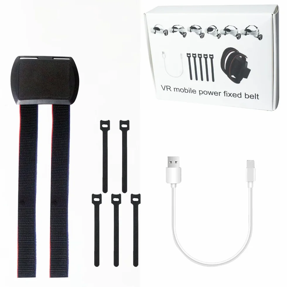 Pasek akumulatorowy VR do Meta Quest 3, zewnętrzny mobilny pasek mocujący do Meta Quest 3, kabel do ładowania zestawu słuchawkowego VR i power bank, zestaw klipsów mocujących, uchwyt, akcesoria do