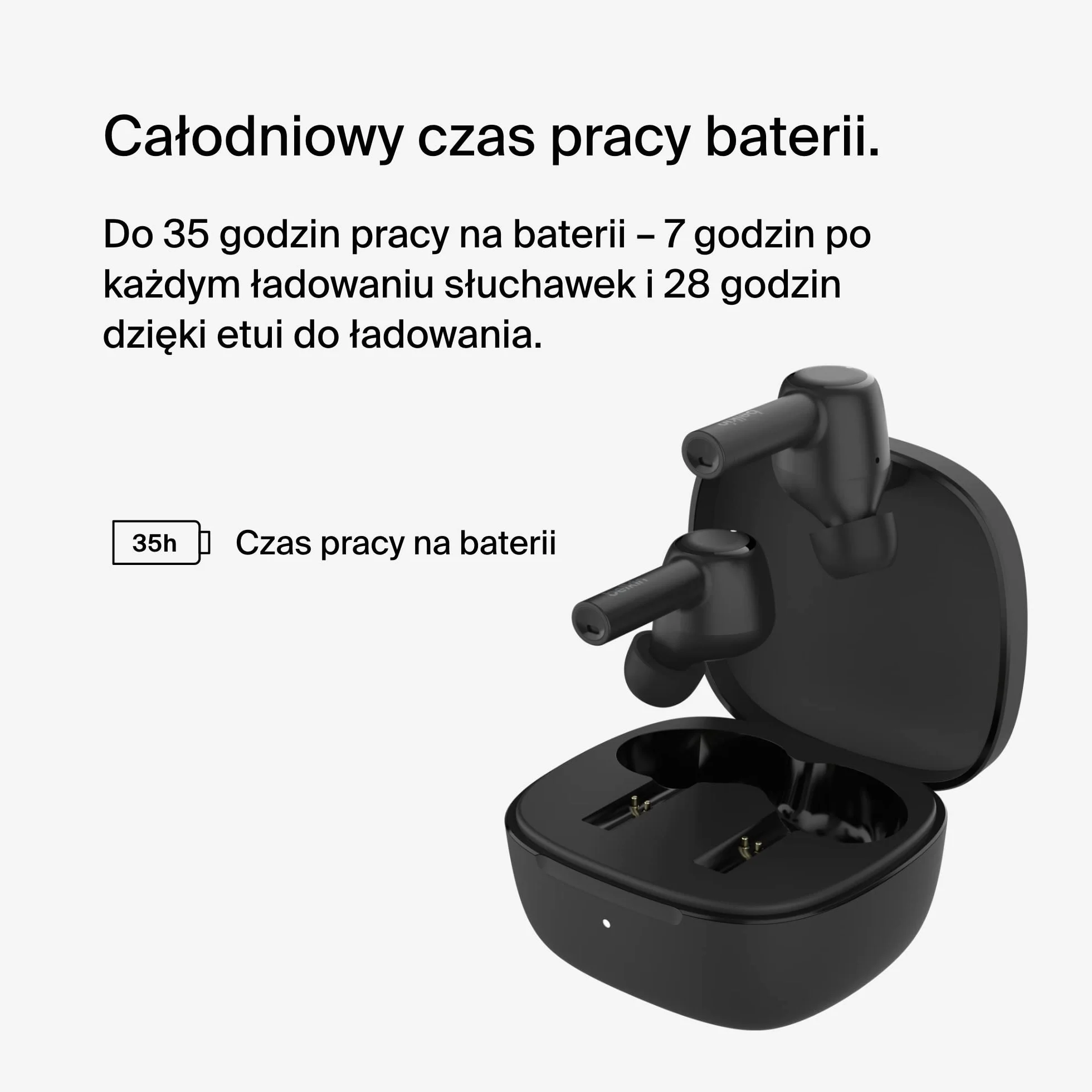 Belkin Słuchawki douszne redukujące hałas SoundForm Pulse, bezprzewodowe słuchawki z etui ładującym, 3 mikrofony na słuchawkę – słuchawki Bluetooth do iPhone’a i Samsunga, wodoodporne (IPX5) – czarne