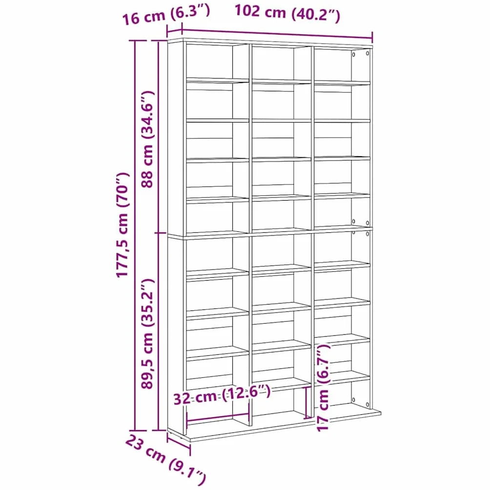 Hothingwell Szafka na płyty CD, biała, 102 x 23 x 177,5 cm, drewno inżynieryjne, półka na płyty CD 30 przegródek, schowek na płyty i akcesoria, szafka do przechowywania do salonu, biura, sypialni