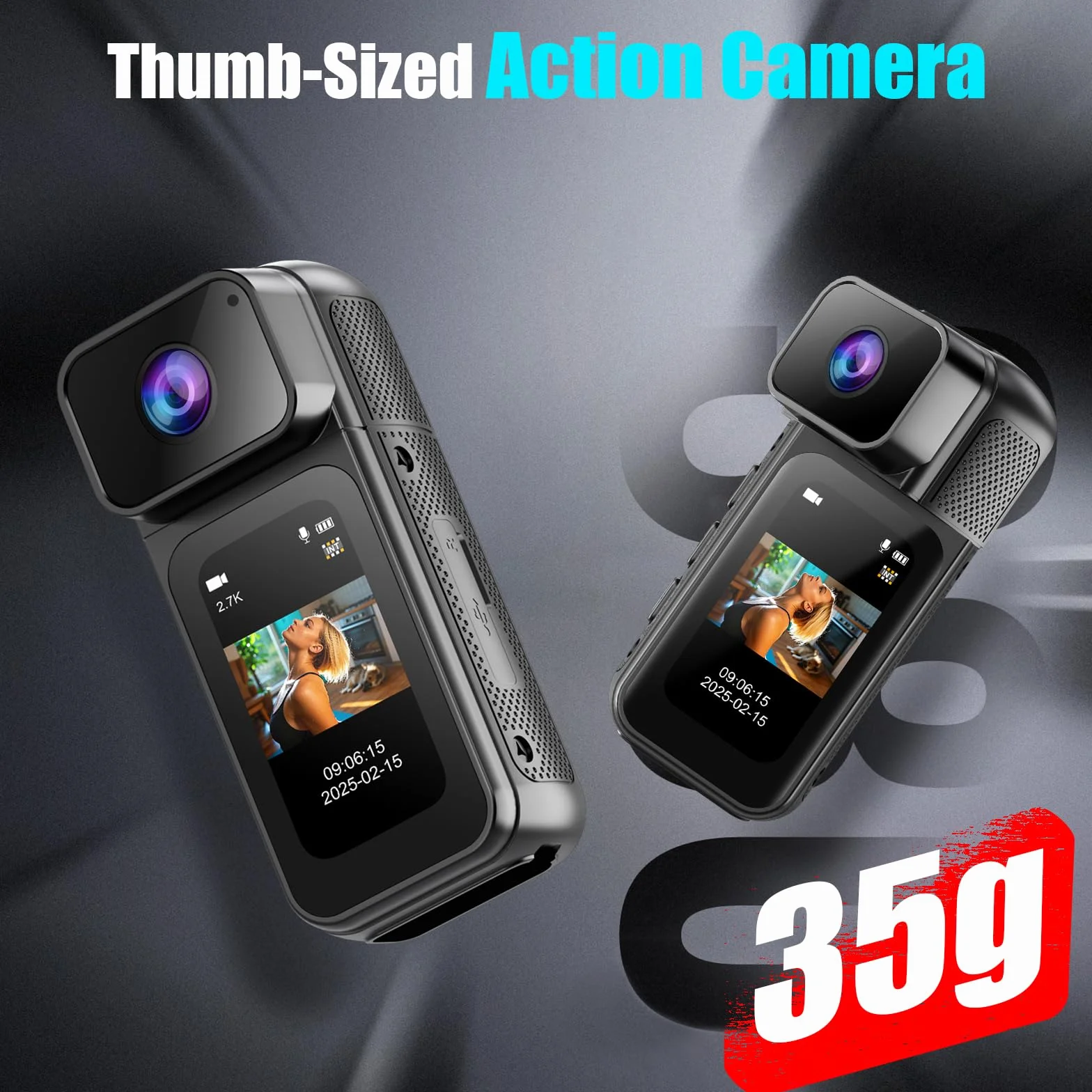 Action Camera 180 ° obrót obiektyw kamera WiFi, 2.7K z 170° szeroki kąt, kamera akcji do kasku i ciała