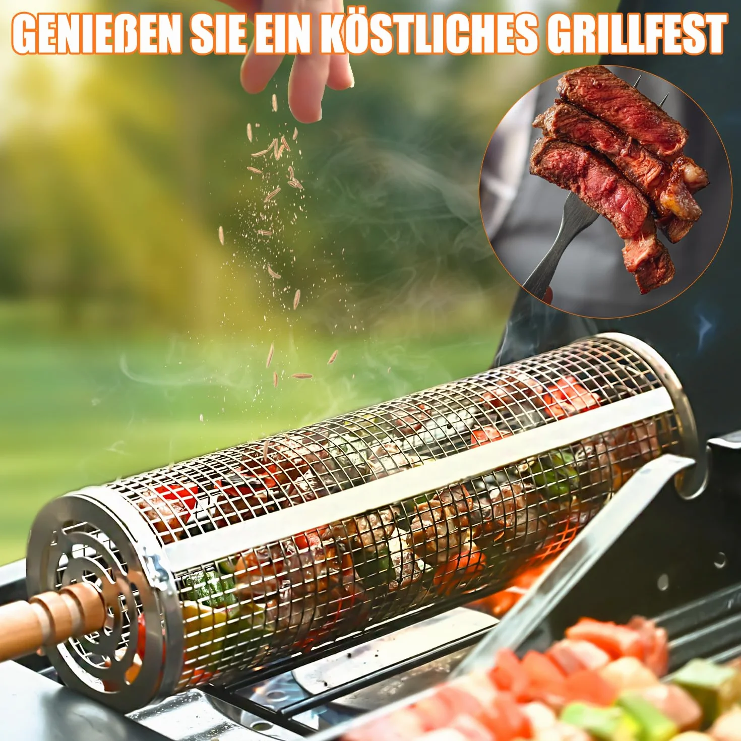 Koszyk do grilla z widelcem, akcesoria do grilla, akcesoria do grilla, stal nierdzewna, kosz do grilla z uchwytem, do grilla zewnętrznego, warzyw, uchwyt na frytki, ryby, krewetki, 2 sztuki