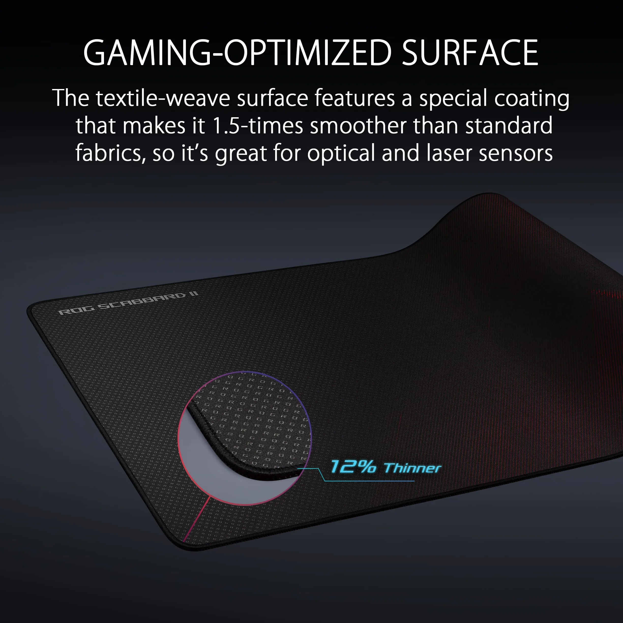 ASUS ROG Scabbard II podkładka pod mysz do gier, nanotechnologia Smooth Glide Tracking, powłoka ochronna do wody, oleju, pyłoszczelna powierzchnia, płaskie szwy antyray, antypoślizgowa gumowa podstawa