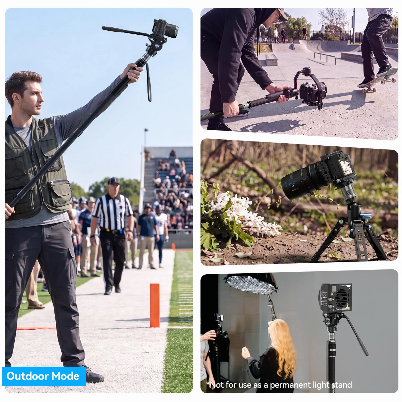SIRUI Monopod wideo z włókna węglowego do aparatu, monopod 3 w 1 do głowicy płynu, maksymalna wysokość 165 cm, nośność 6 kg, głowica płynu do DJI RS i MFT 501