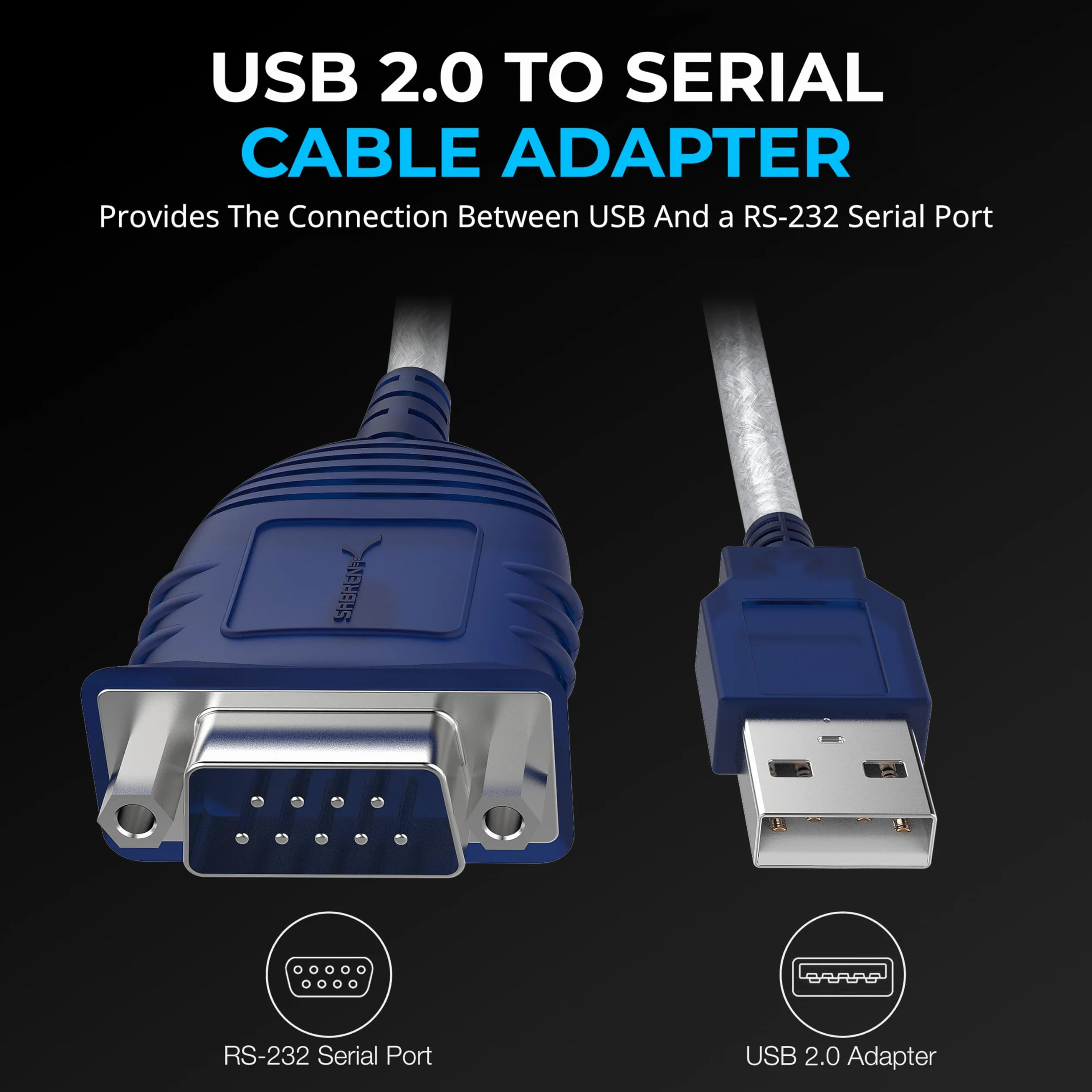Sabrent Adapter USB na szeregowy (85 cm) USB na RS232 kabel szeregowy, kabel konwertera DB-9 (9-biegunowy) chipset Prolific kompatybilny z Windows, Mac OS X 10.6 i nowszym, Linux 2.4 et plus (CB-DB9P)