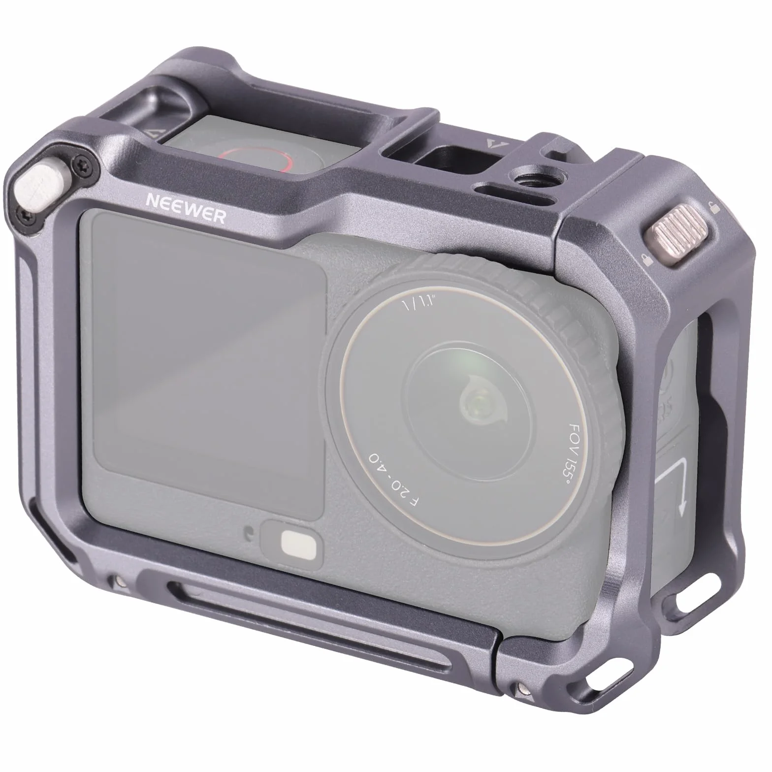 NEEWER Klatka ochronna kompatybilna z DJI Osmo Action 6, aluminiowa ramka rozszerzająca do szybkiego zwalniania, akcesoria do kamer akcji, gwint 1/4 cala i zimna stopka do statywu selfie Stick Mic LED