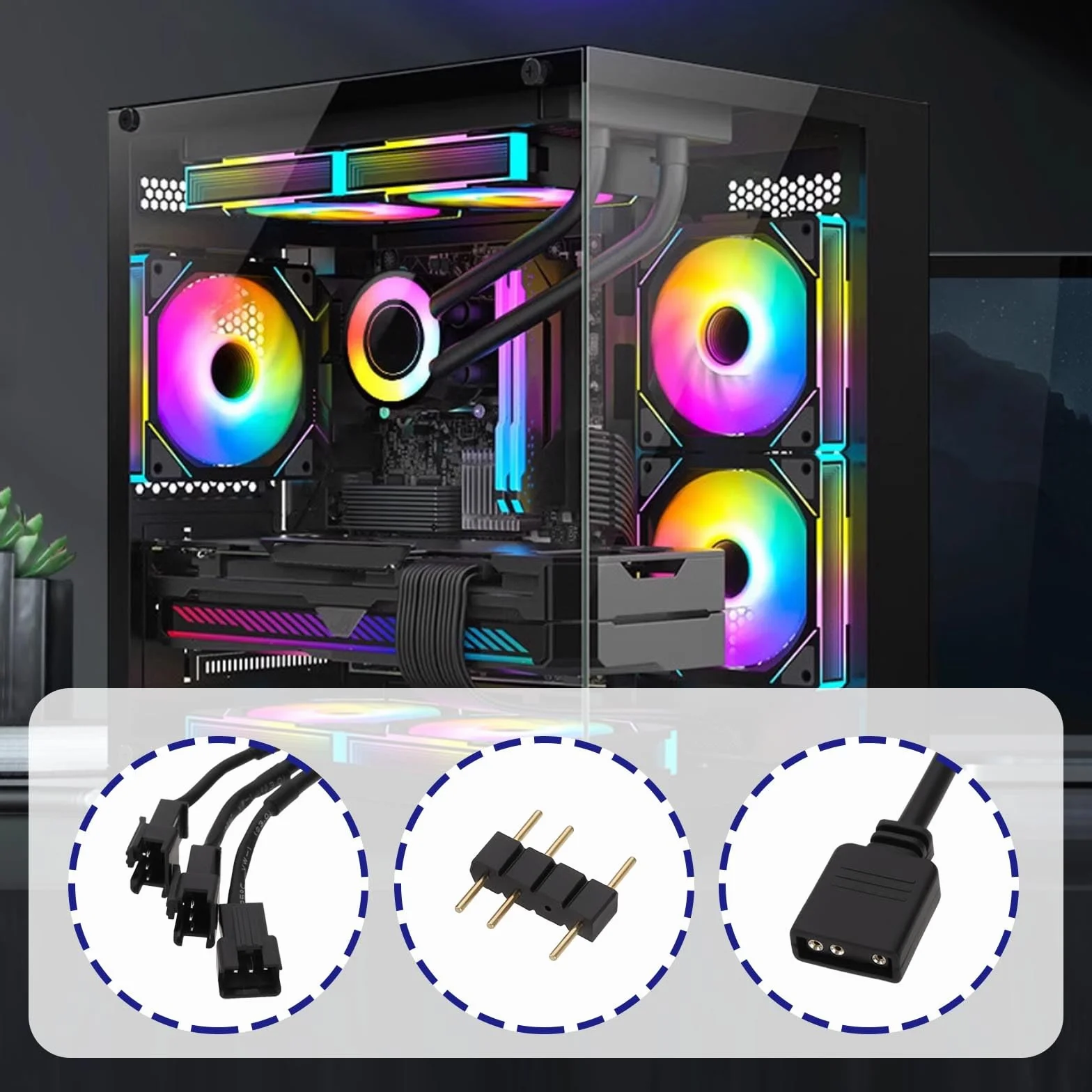 ECSiNG 2 szt. 5 V 3-pinowy ARGB żeński na SM męski kabel adaptera 1 do 3 ARGB rozdzielany kabel 30 cm do taśm LED PC 5 V ARGB wentylator obudowa komputera