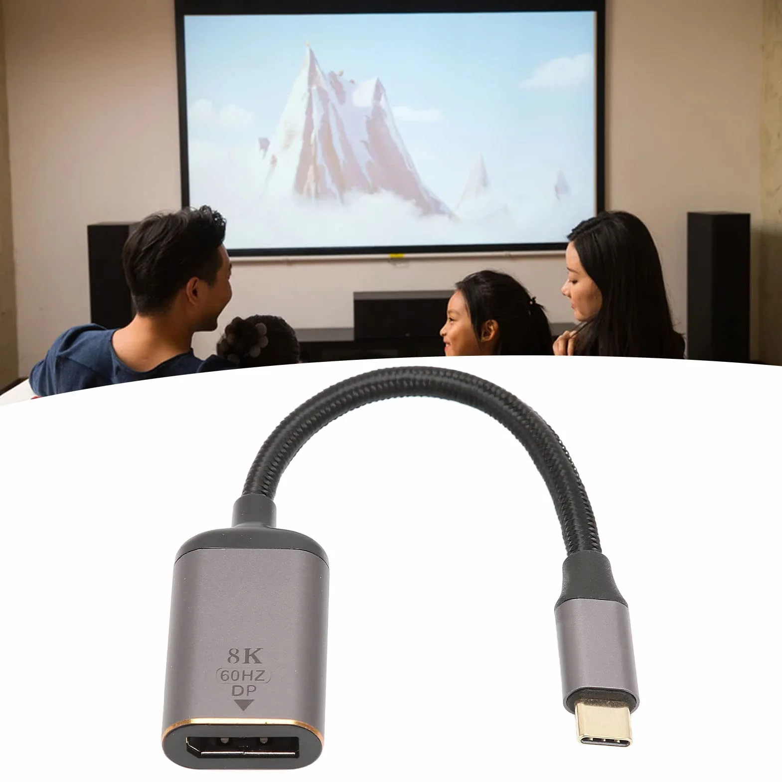 Adapter USB C na DisplayPort, Konwerter 8K 30Hz 4K 144Hz HDR Typu C na DP 1.4 do Domowego Biura, Projektor