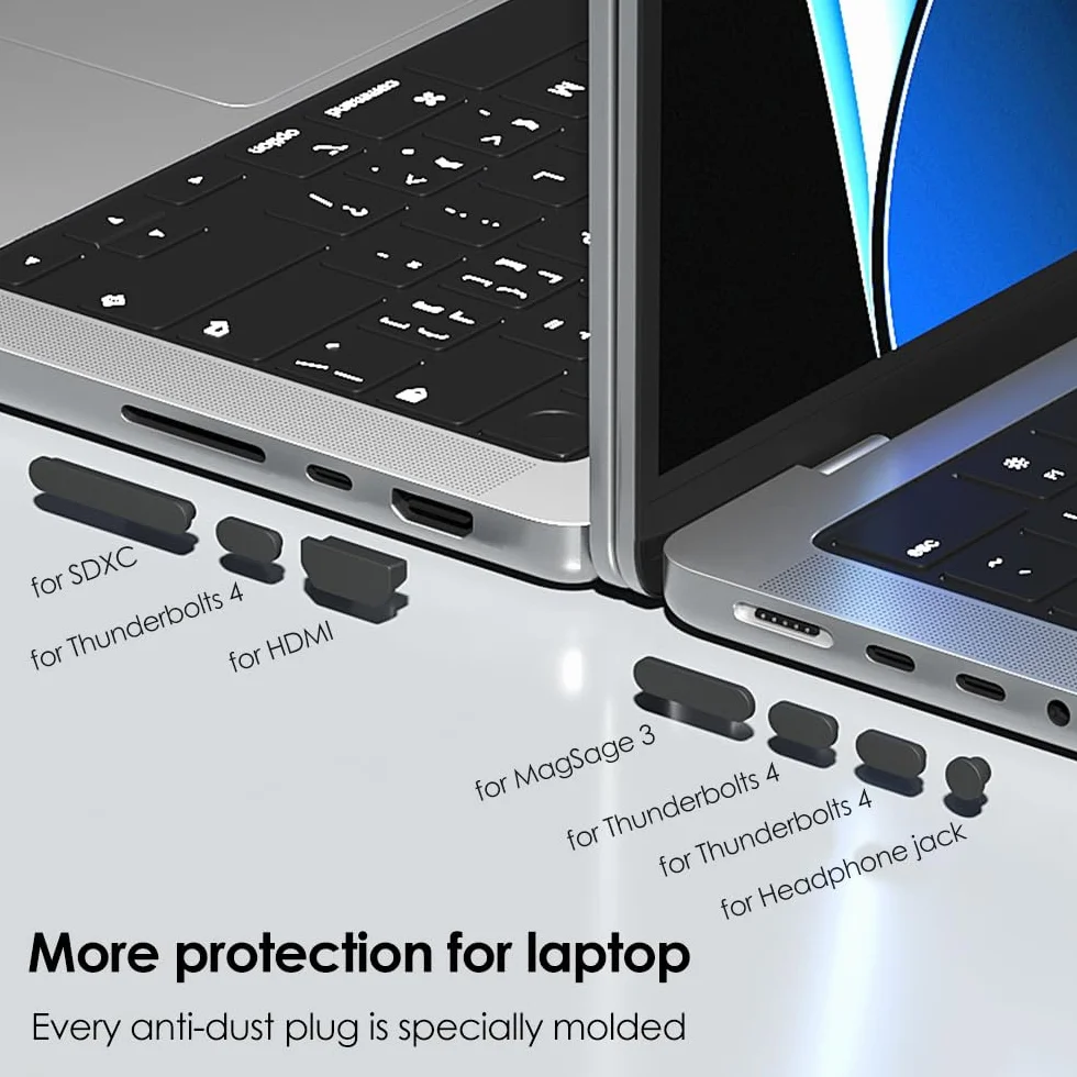ProElife Zestaw kubków przeciwpyłowych do MacBooka Pro 14,2 cala 16,2 cala M2 Pro/Max M1 Pro/Max, 21 szt. silikonowych osłon ochronnych czarny