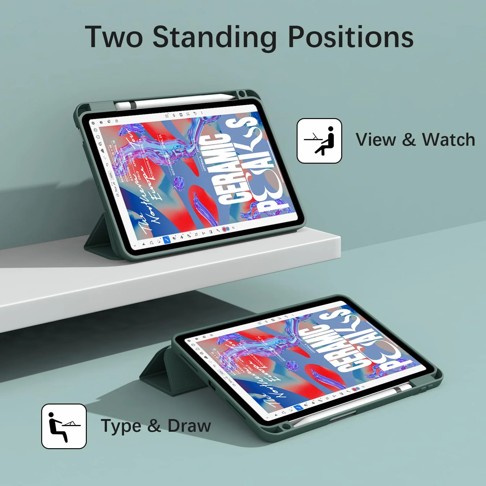 Etui do iPad Air 11 cali M4/M3/M2 (2026/2025/2024) oraz iPad Air 5./4. gen. 10,9 cala (2022/2020), miękki tył TPU, automatyczne budzenie/usypianie, z uchwytem na rysik, Ciemnozielony