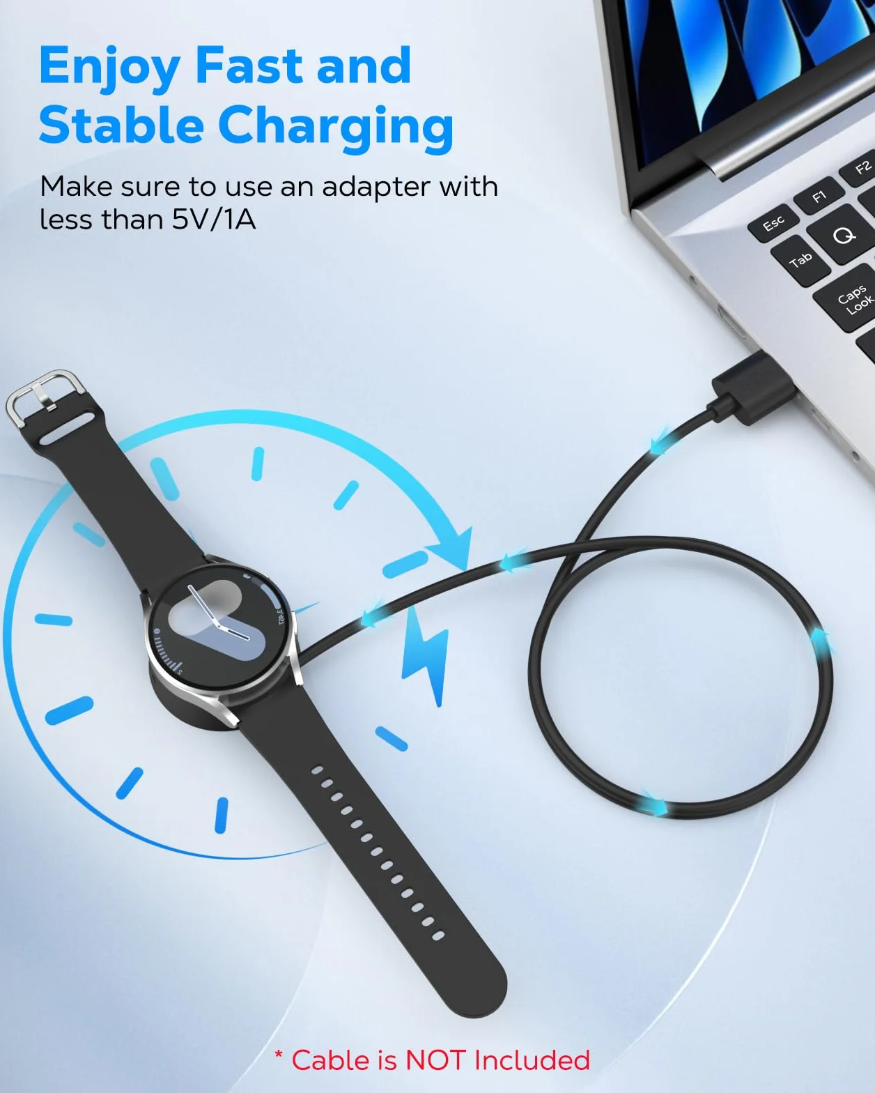 MoKo Magnetic Charger Adapter for Samsung Galaxy Watch Ultra/7/6/5/4/3/FE/Active 2/1, Wireless Charging Cradle with USB C