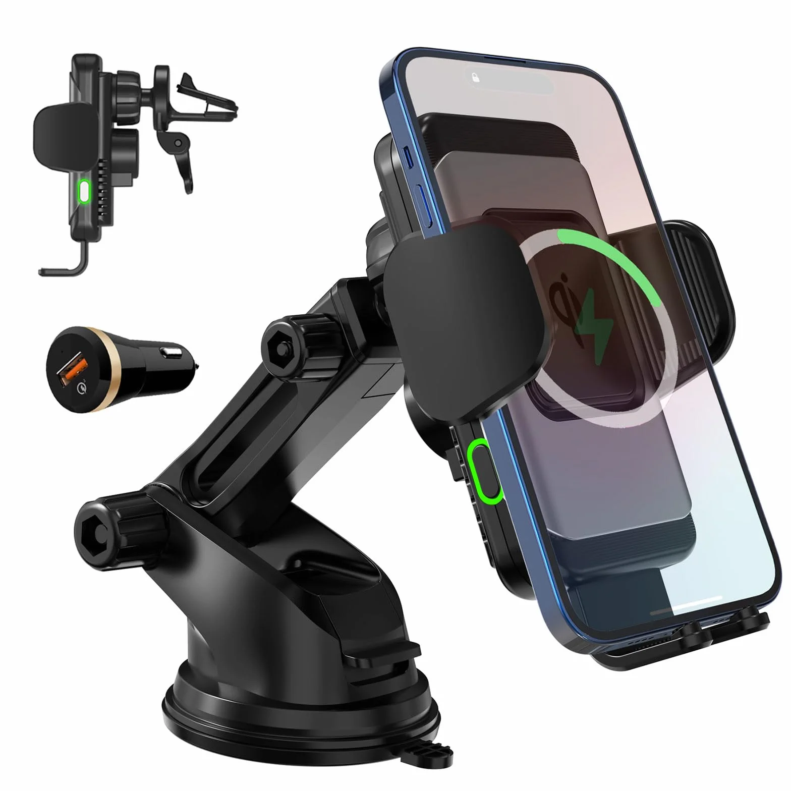 Wefunix 15W Szybka bezprzewodowa ładowarka samochodowa Qi uchwyt automatyczny czujnik zaciskowy uchwyt na telefon kompatybilny z iPhone 15 14 13 12 11 XS SE 8 Samsung Galaxy S23/S22/S21/S20/Note 20/10