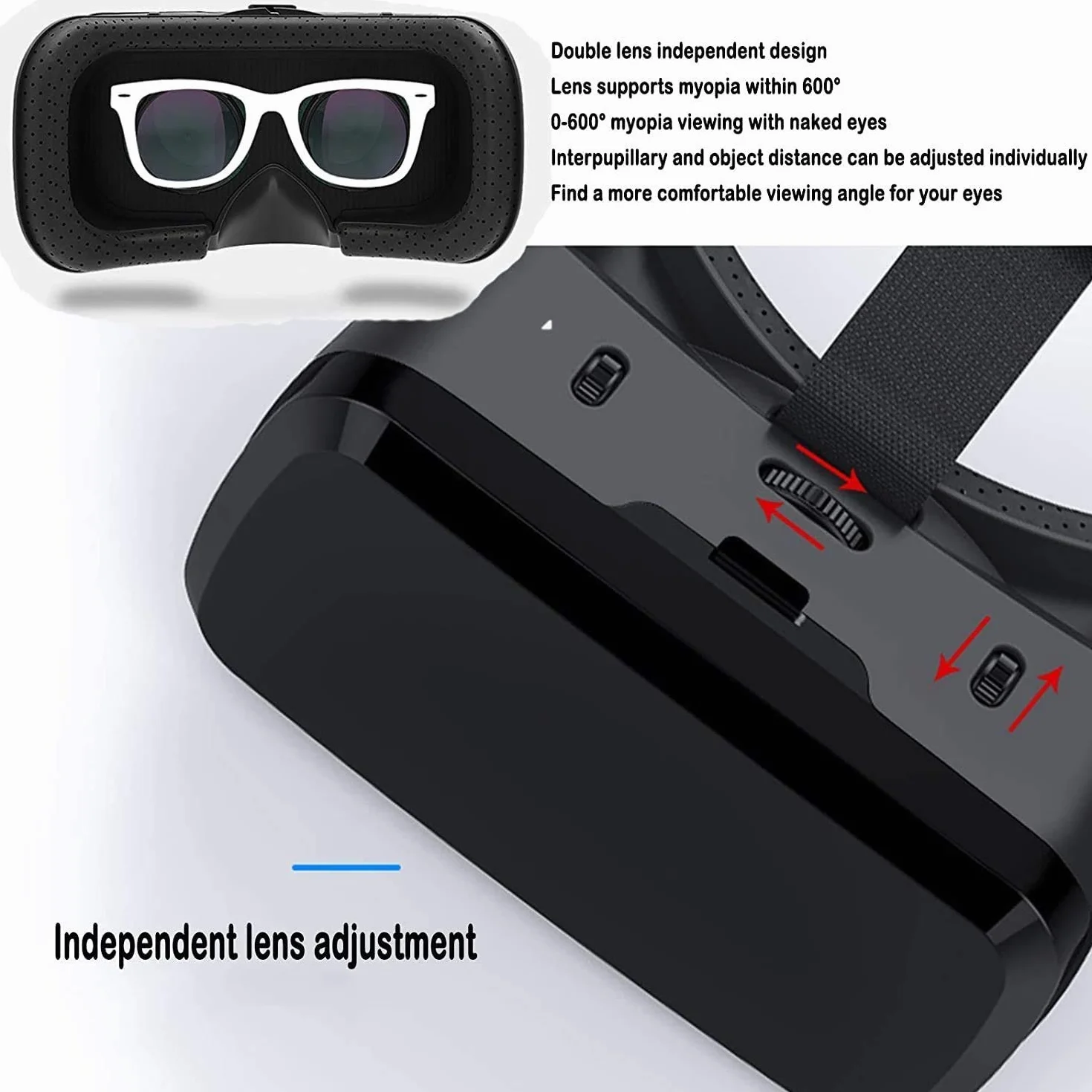 Zestaw słuchawkowy VR, zestaw słuchawkowy z wirtualnej rzeczywistości do filmów i gier okulary VR okulary kompatybilne z iPhone i telefonem z systemem Android, regulowana odległość źrenicy i obiektu (4,7 cala - 6,7 cala)