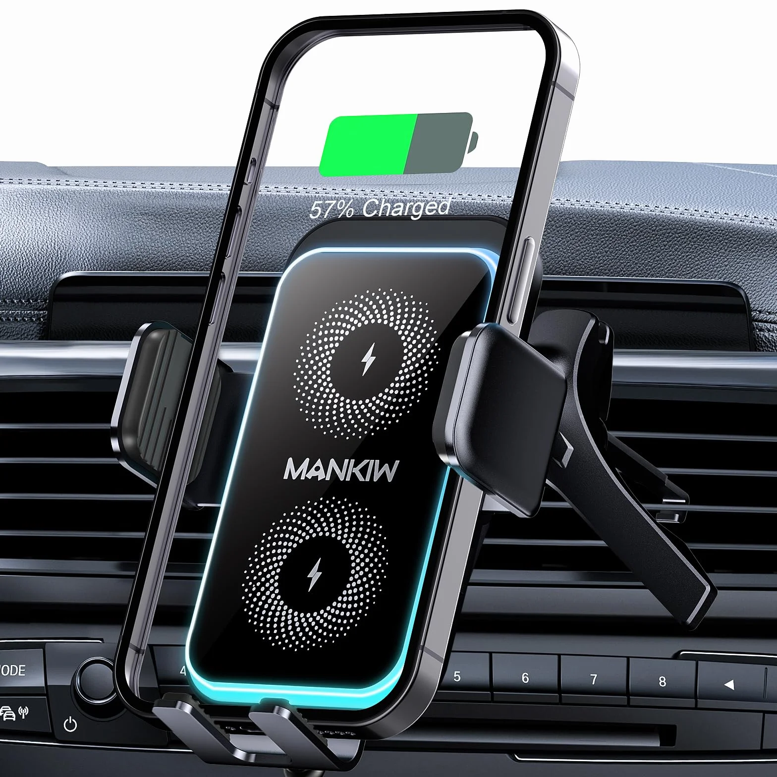 MANKIW Samochodowy Uchwyt na Telefon, Bezprzewodowa Ładowarka, Automatyczne Zaciskanie,Indukcja Elektromagnetyczna, Akcesoria, Uchwyt na Odpowietrznik do iPhone'a 17/16/15/14/13/12/11 i Samsung