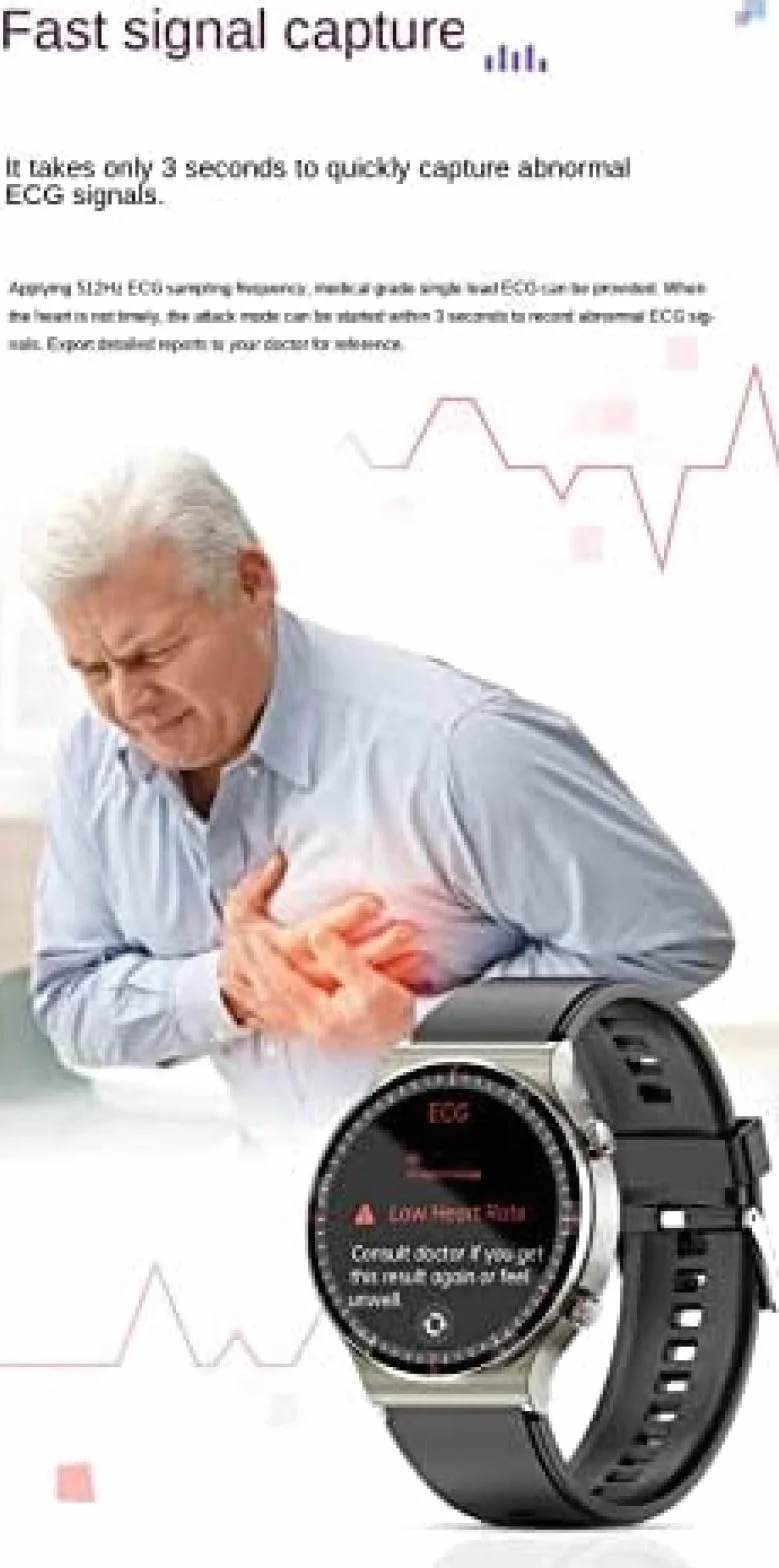 Inteligentny zegarek, profesjonalne monitorowanie zdrowia Inteligentny zegarek G08 Klasa medyczna EKG Ciśnienie krwi Tlen we krwi Tętno Sport Zdrowie Inteligentny zegarek, czarny B
