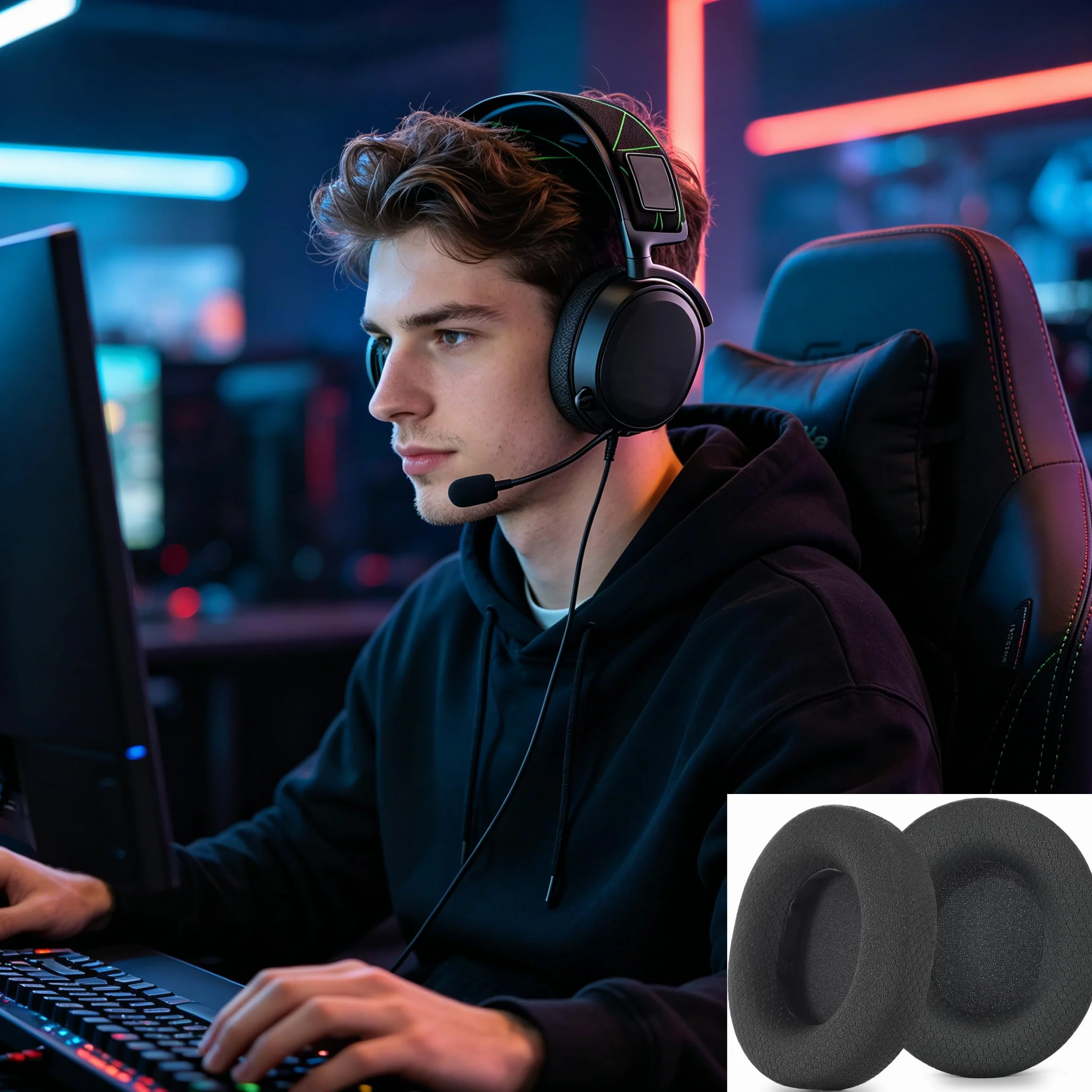 SteelSeries Arctis Wymienne Nauszniki z Czarnej Tkaniny Kompatybilne z Modelami 3/5/7/9/1/Pro Bezprzewodowy Zestaw Słuchawkowy