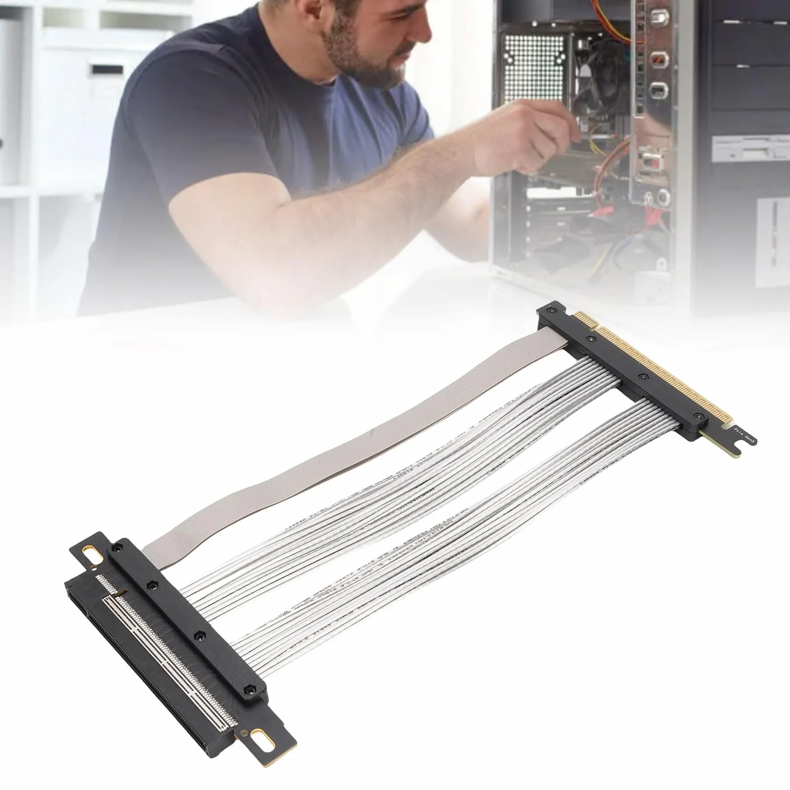 GOWENIC PCIE 5.0 16x Kabel Pionowy Wysoka wydajność dla Przedłużenia Karty Graficznej na Komputery PC i Serwerów ABS Silver 1 Sztuk (15 cm)