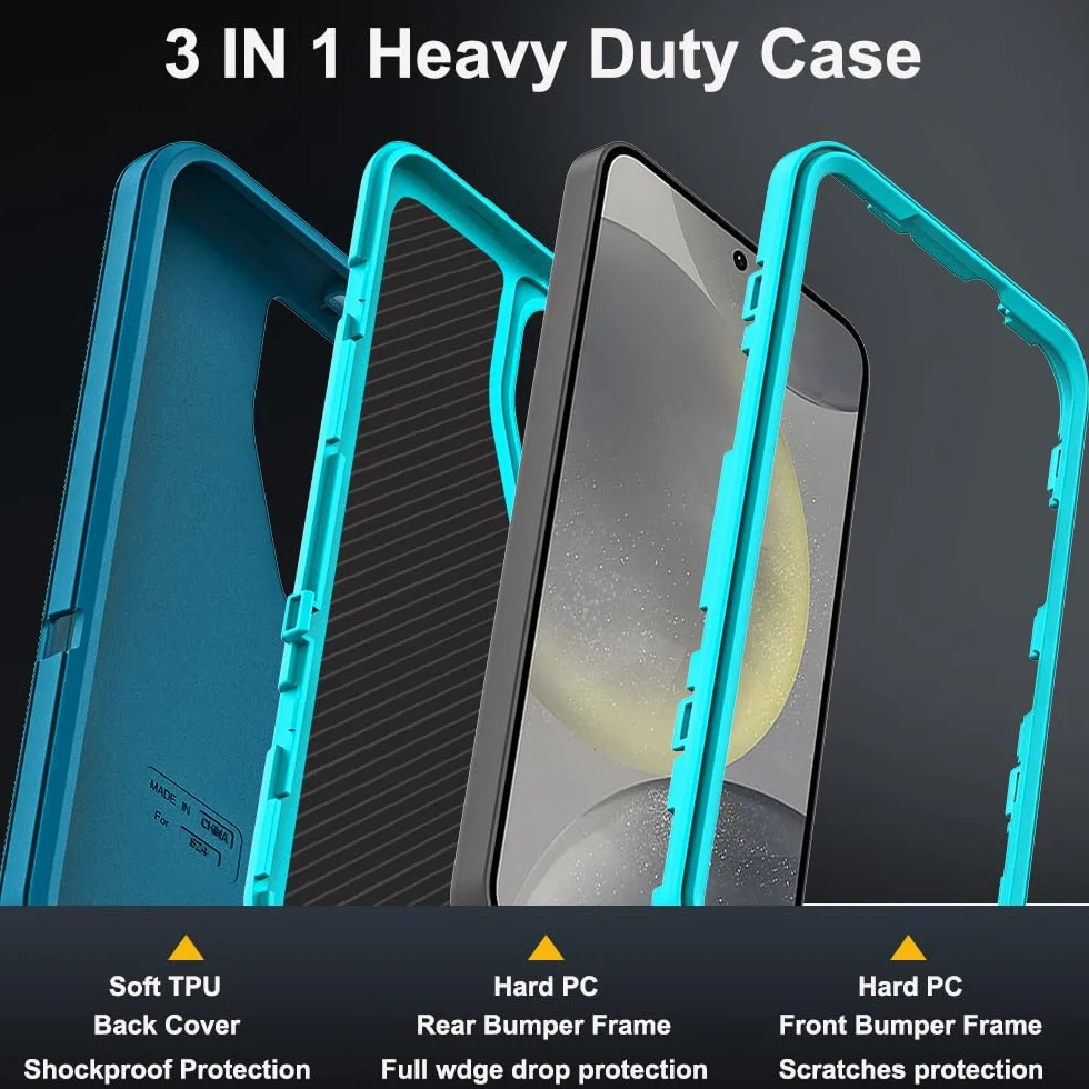Etui do Samsunga Galaxy S24 z 2 szt. ochraniaczy ekranu ze szkła hartowanego i 1 szt. ochraniaczy obiektywu aparatu, wytrzymałe etui 3 w 1, odporne na wstrząsy, upadki, kurz (niebieskie