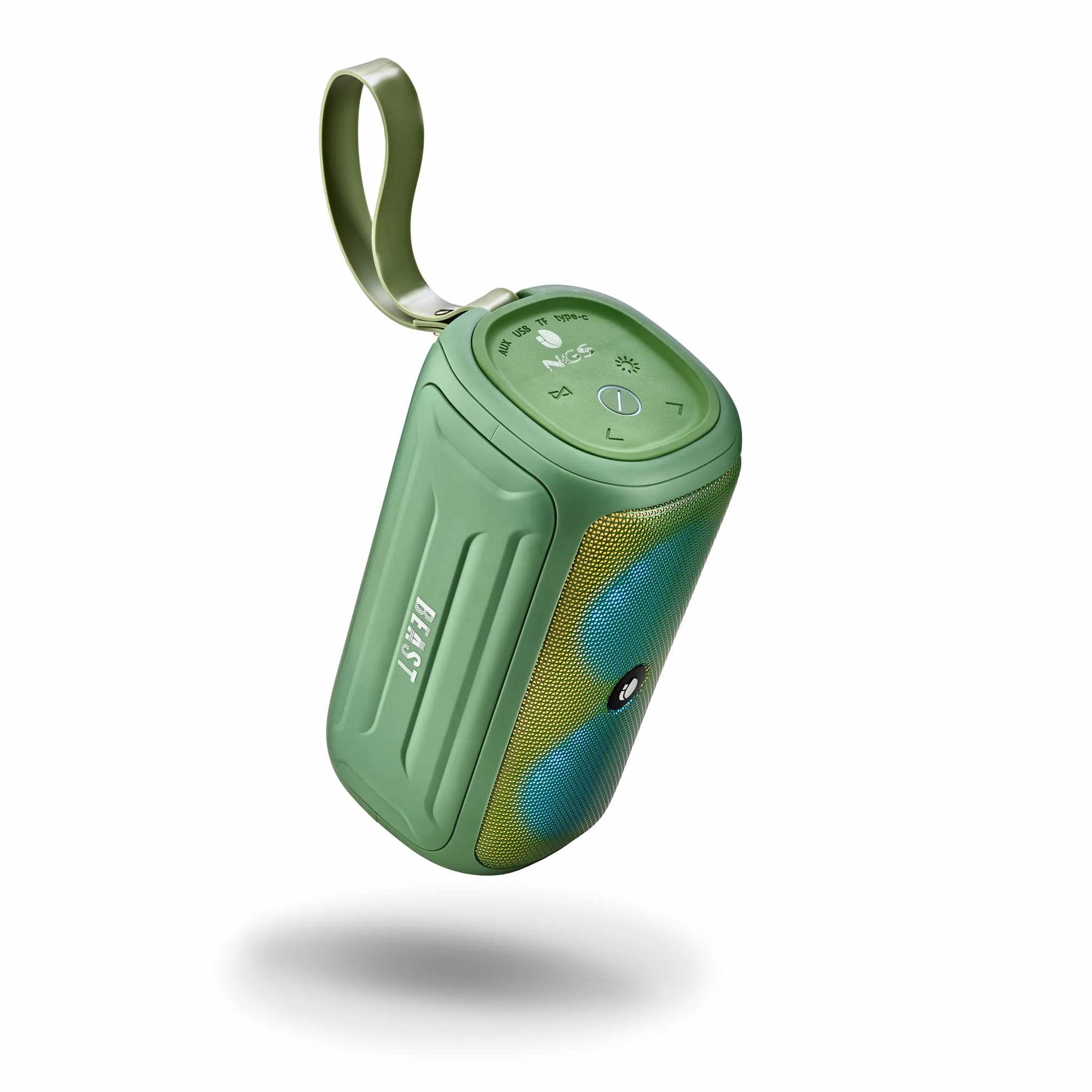 NGS ROLLER BEAST GREEN - Potężny przenośny głośnik o mocy 32 W, kompatybilny z technologią Bluetooth 5.0 i technologią TWA, z oświetleniem RGB, odporny na wodę i pył zgodnie z normą IPX5, z mikrofonem, funkcją hands-free, do 40 h pracy, kolor zielony.