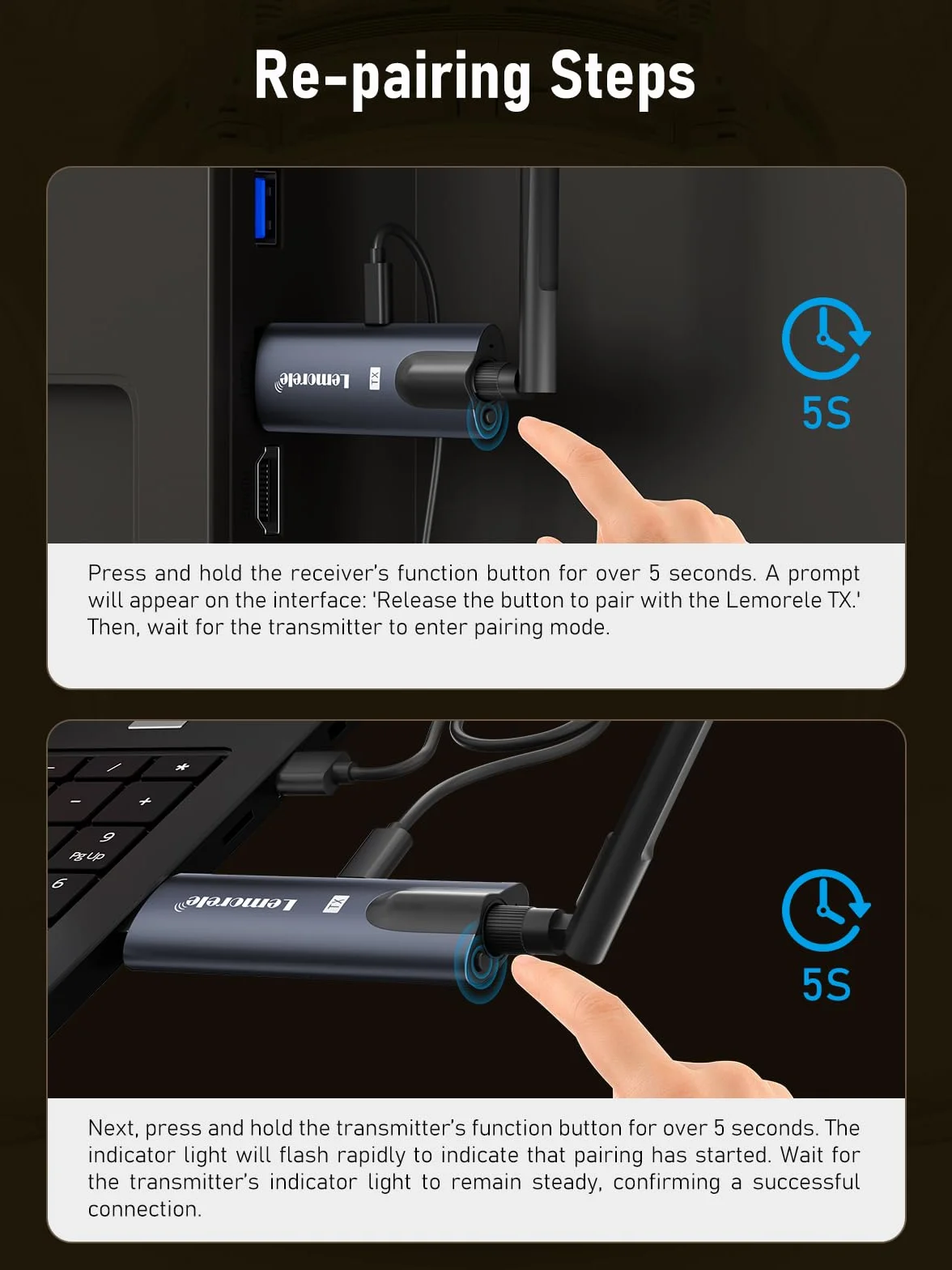 Lemorele Odbiornik bezprzewodowy HDMI do zestawów R800 R1000 R1010, obsługuje 4 RXs do 1 TX Max