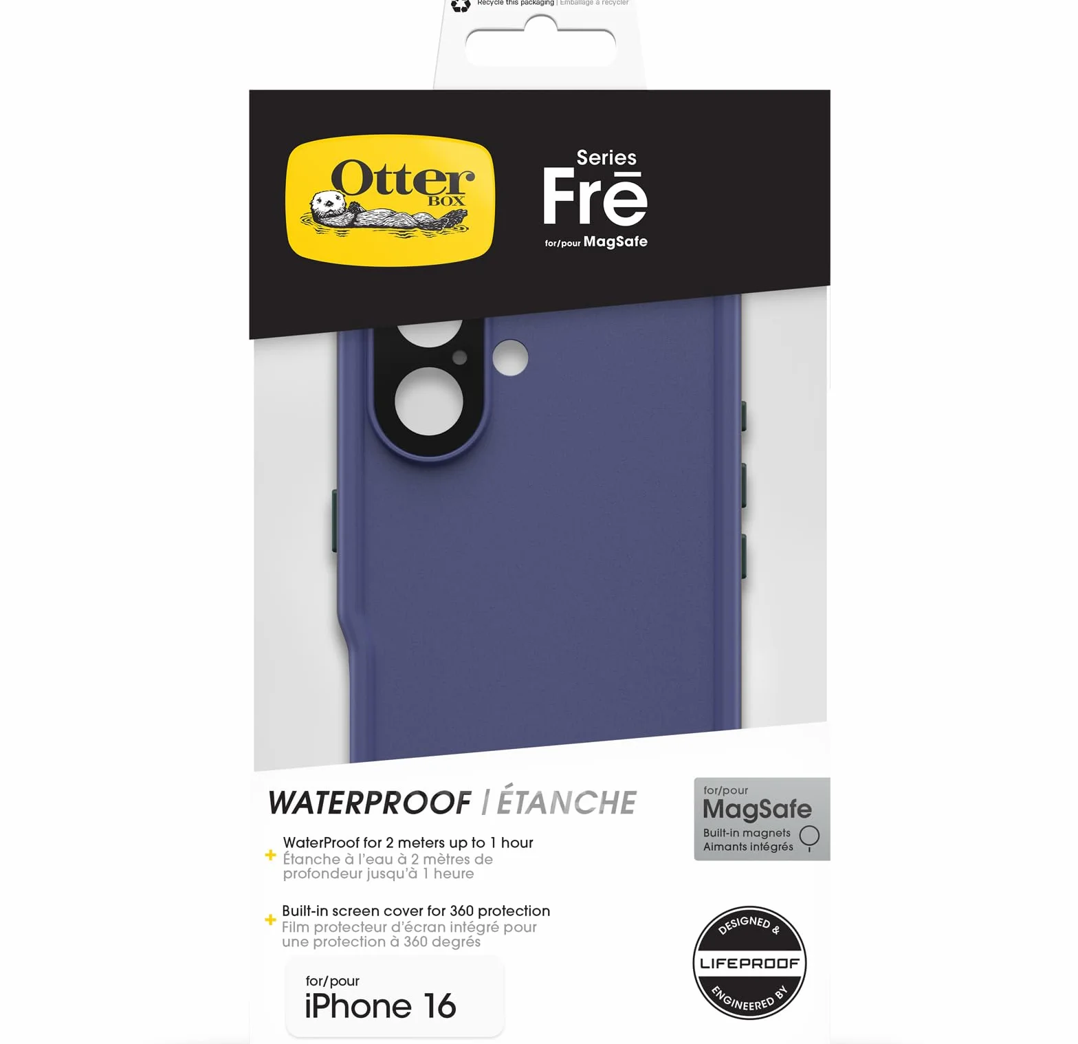 OtterBox FRĒ MagSafe Etui do iPhone 16, Fioletowe | Wodoodporne (IP68), etui z wbudowanym zabezpieczeniem ekranu, przetestowane 5 razy zgodnie ze standardami wojskowymi