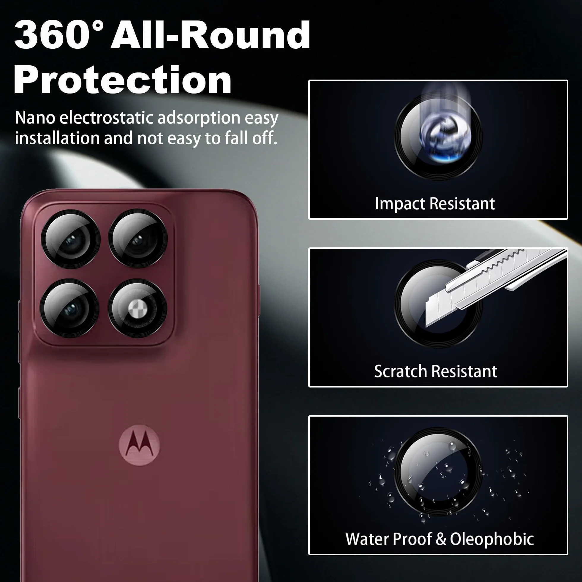 zZjoOoj Ochrona aparatu do Motorola Moto Edge 70 Pro do szkła ochronnego, szkło hartowane 9H, indywidualna osłona metalowego pierścienia, przezroczysta HD, zestaw 2 szt. (kolorowe i czarne)