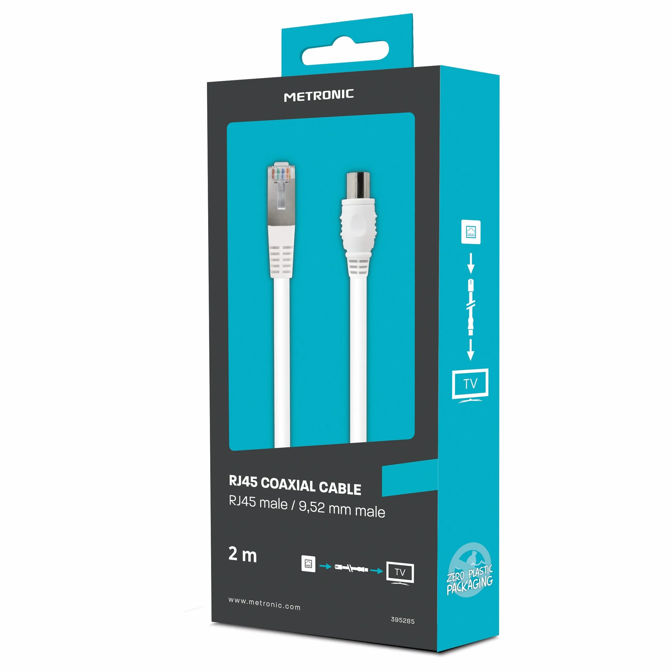 Metronic RJ45/TV koncentryczny 9,52 mm męski na męski 2 m - 395285, kompatybilny z telewizorem, CAT 6A męski/męski prosty