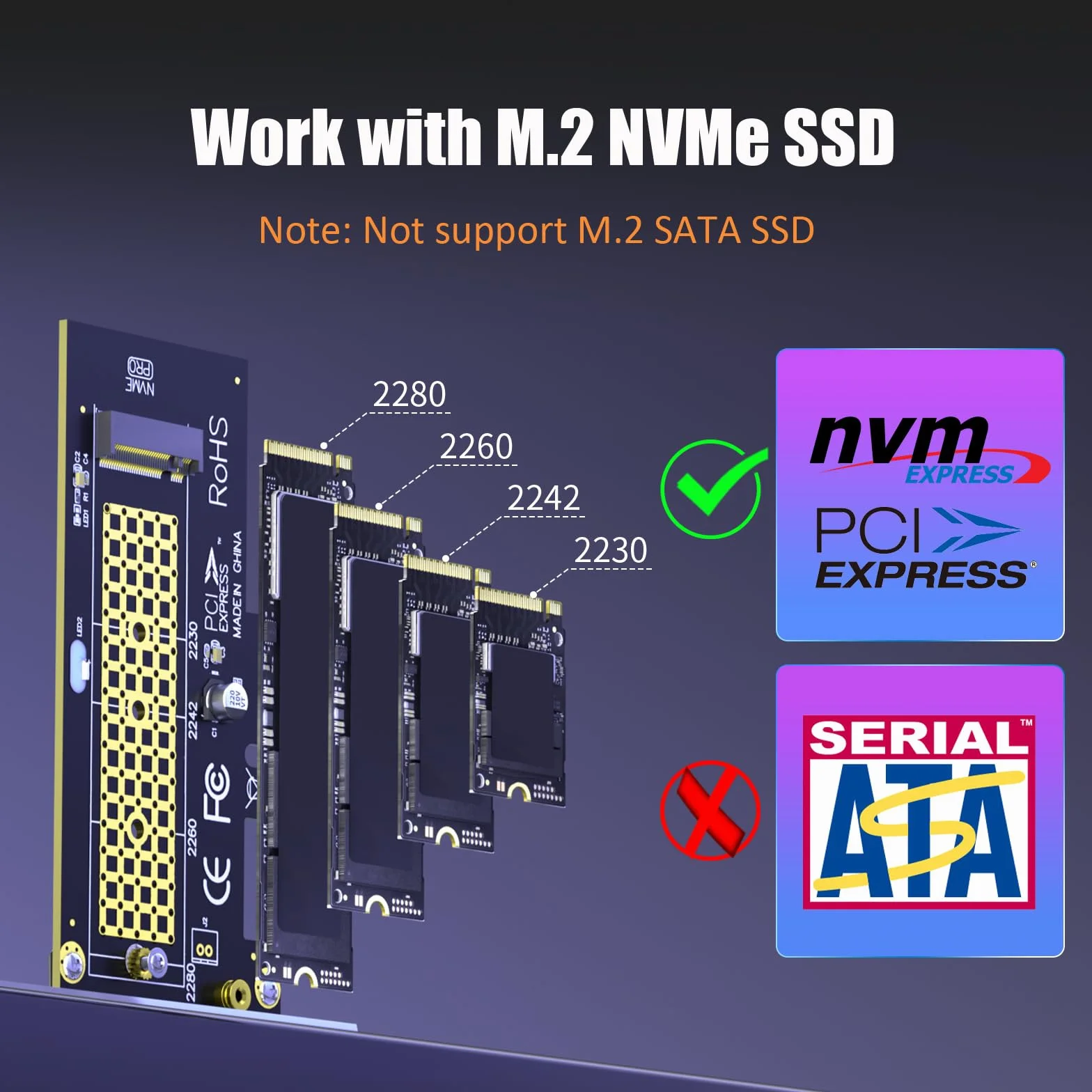 GLOTRENDS PA09-X1 Adapter M.2 NVMe na PCIe X1 dla 2230/2242/2260/2280 M.2 NVMe SSD, instalacja PCIe X1