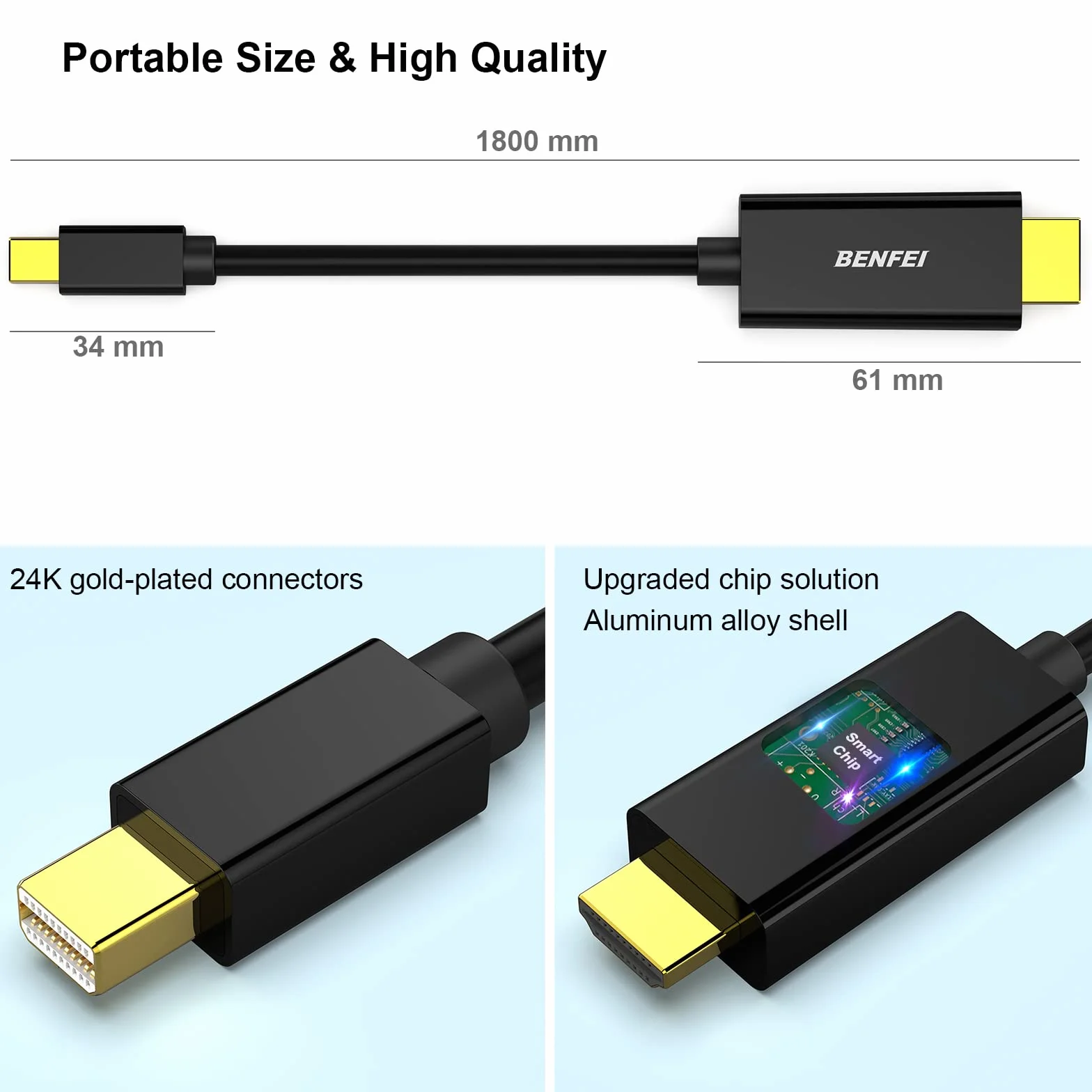 Kabel BENFEI 4K Mini DisplayPort na HDMI, Kabel Mini DP na HDMI o długości 6 stóp (kompatybilny z Thunderbolt) z MacBookiem Air/Pro, Surface Pro/dokiem, monitorem, projektorem