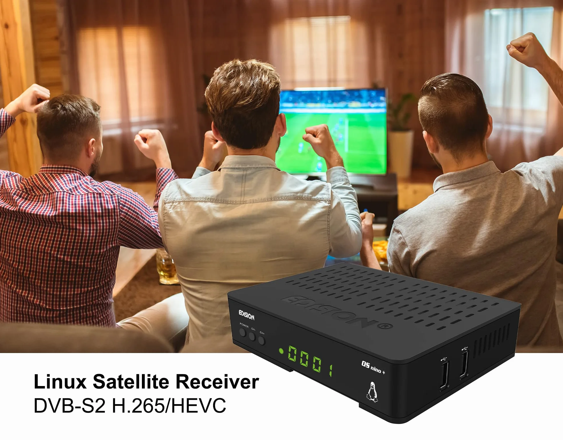 EDISION OS NINO+ Full HD Linux E2 odbiornik satelitarny H.265/HEVC (1x DVB-S2, 2X USB, HDMI, LAN, Linux, czytnik kart, 1080p) [wstępnie zaprogramowany dla Astra], 01-08-0016